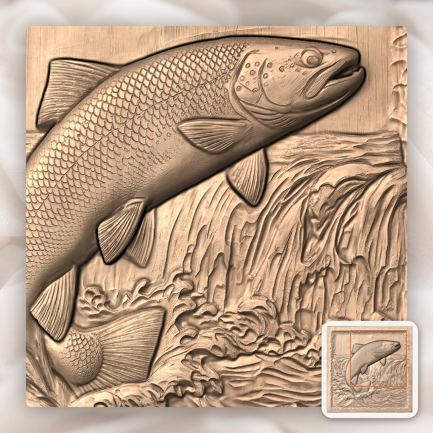 Jumping Brown Trout CNC Relief STL bas-relief STL — view 7