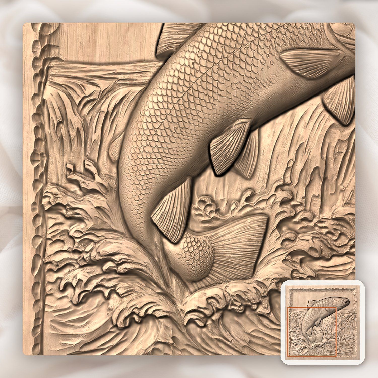 Jumping Brown Trout CNC Relief STL bas-relief STL — view 8