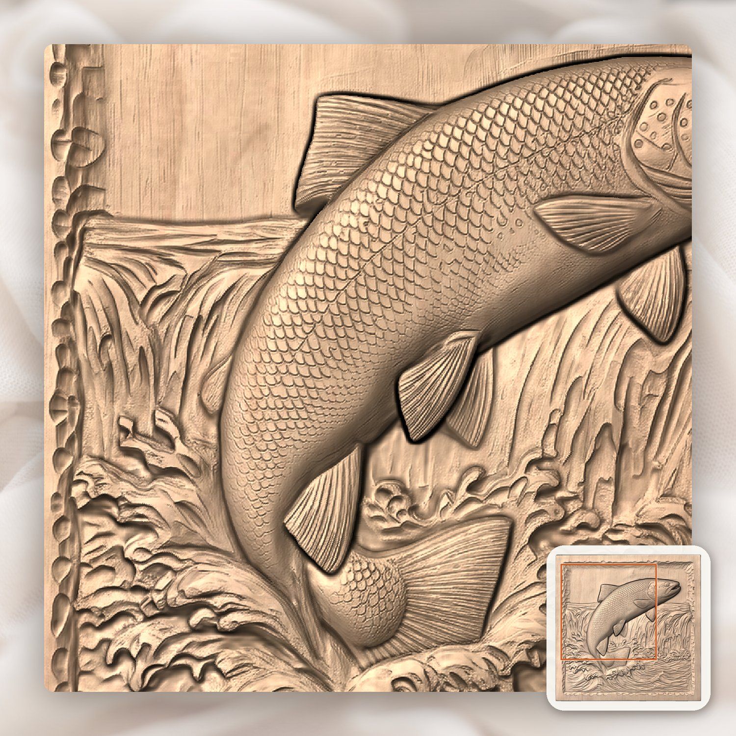 Jumping Brown Trout CNC Relief STL bas-relief STL — view 9