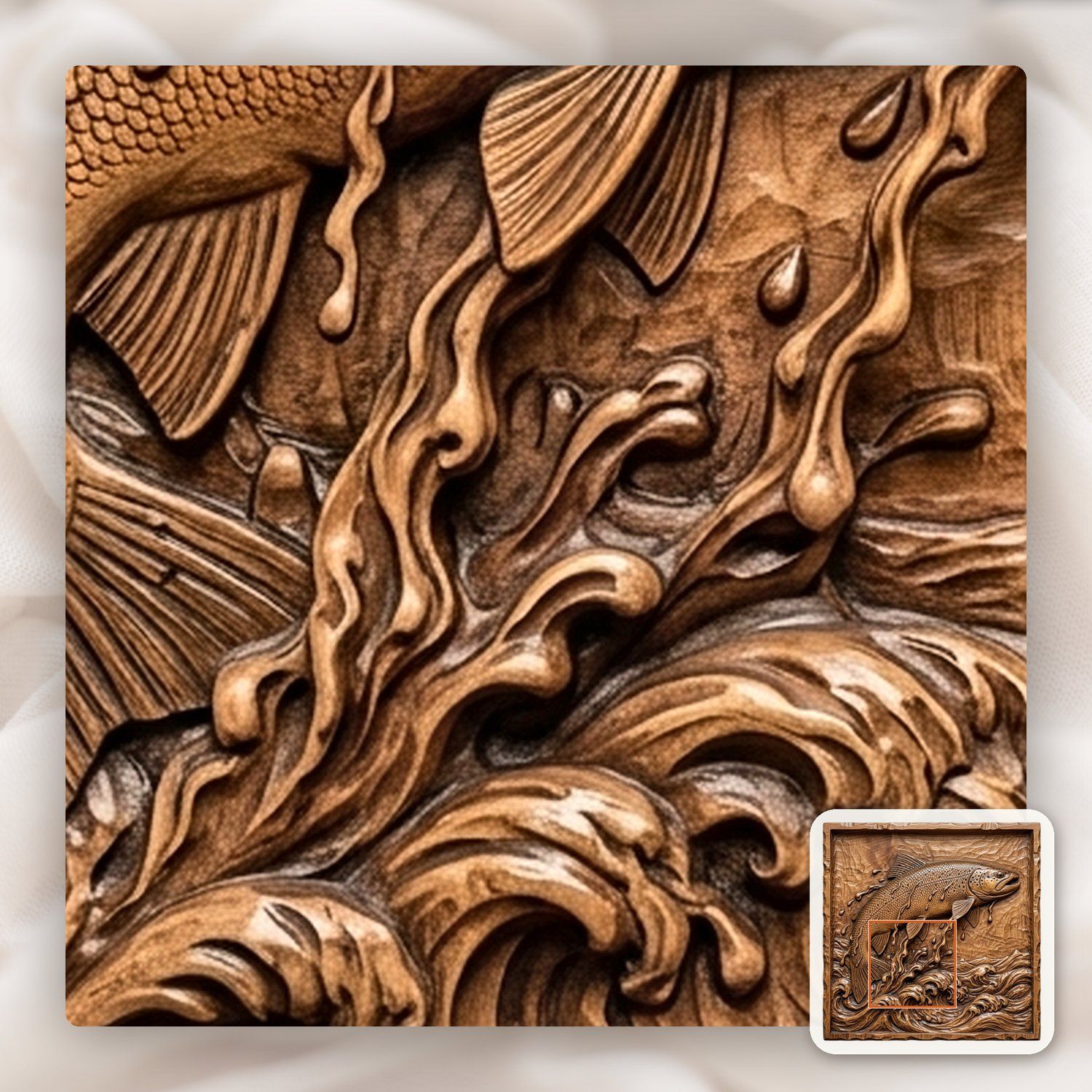 Jumping Brown Trout River Splash CNC Relief STL bas-relief STL — view 11