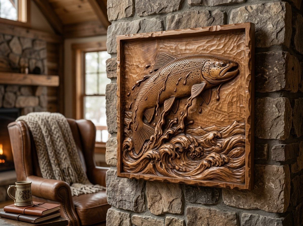 Jumping Brown Trout River Splash CNC Relief STL bas-relief STL — view 12
