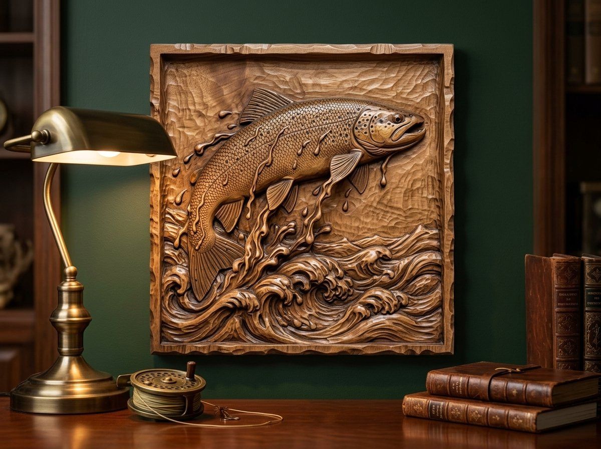 Jumping Brown Trout River Splash CNC Relief STL bas-relief STL — view 13