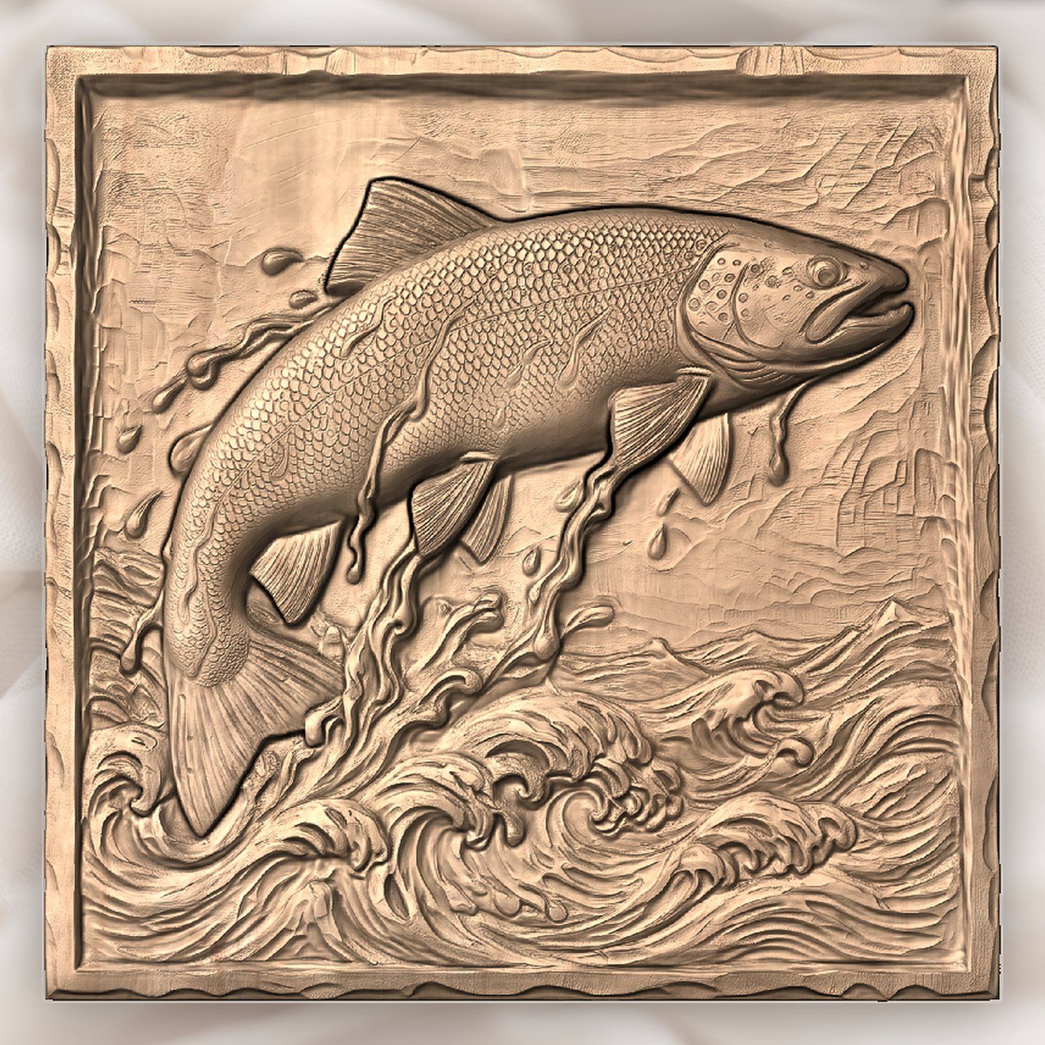 Jumping Brown Trout River Splash CNC Relief STL bas-relief STL — view 4