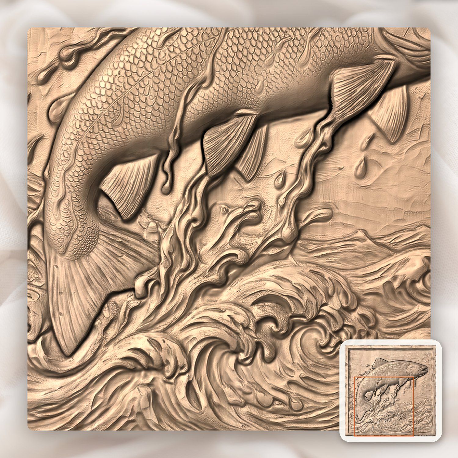 Jumping Brown Trout River Splash CNC Relief STL bas-relief STL — view 7