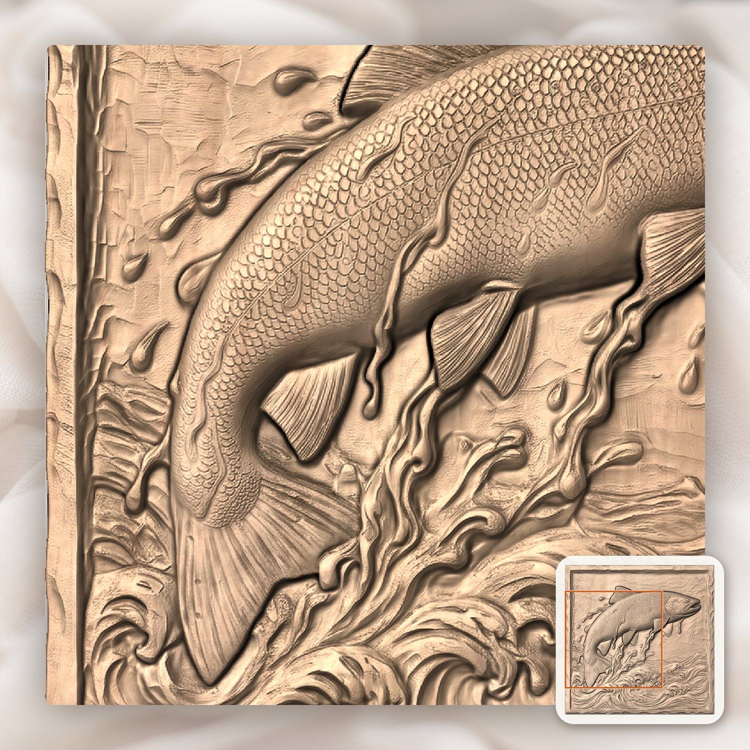 Jumping Brown Trout River Splash CNC Relief STL bas-relief STL — view 8