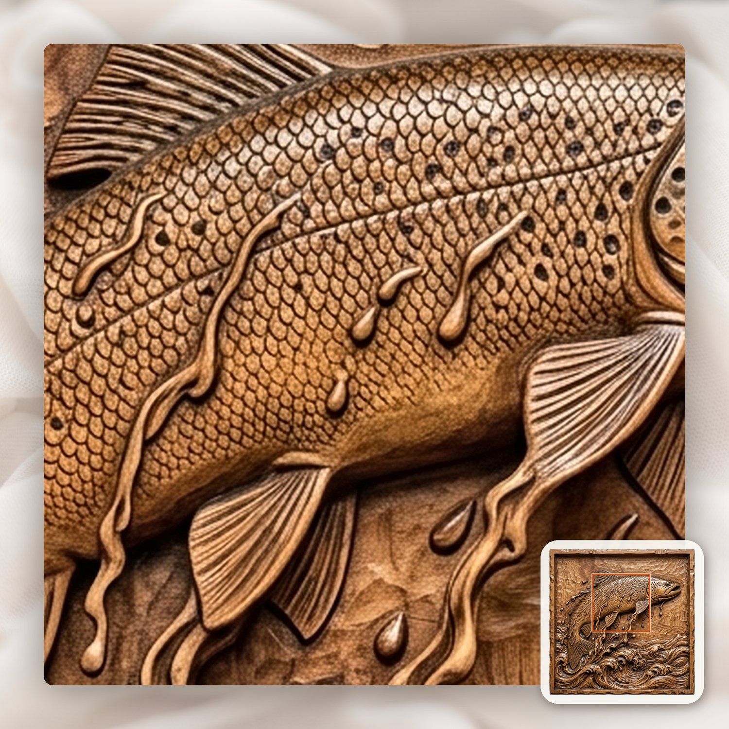Jumping Brown Trout River Splash CNC Relief STL bas-relief STL — view 10