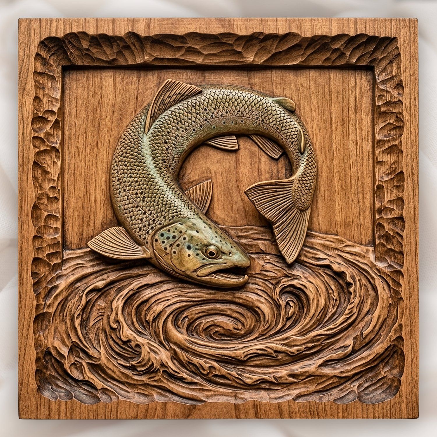 Jumping Brown Trout River Whirlpool CNC Relief STL bas-relief STL design