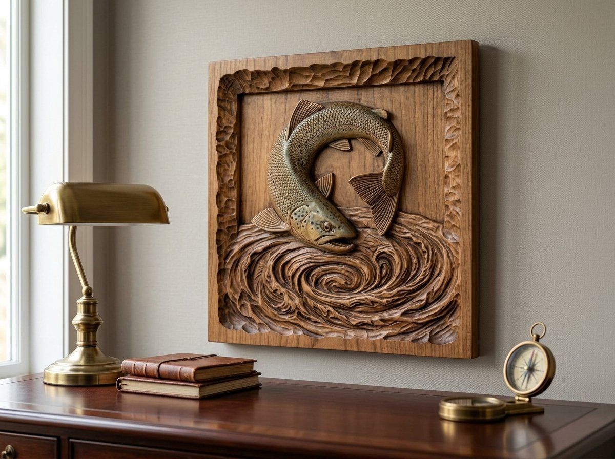 Jumping Brown Trout River Whirlpool CNC Relief STL bas-relief STL — view 13