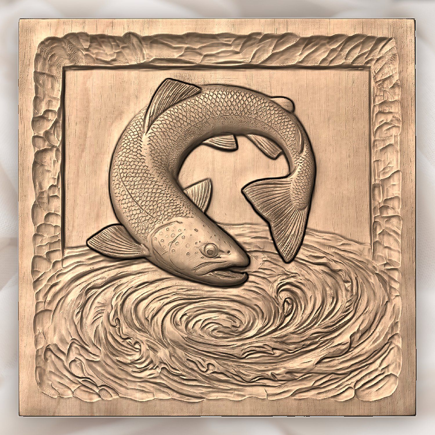 Jumping Brown Trout River Whirlpool CNC Relief STL bas-relief STL — view 4