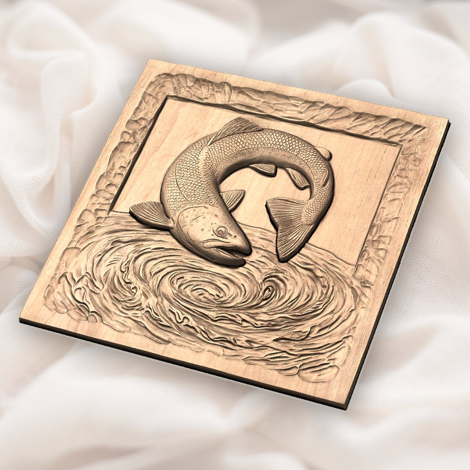 Jumping Brown Trout River Whirlpool CNC Relief STL bas-relief STL — view 5