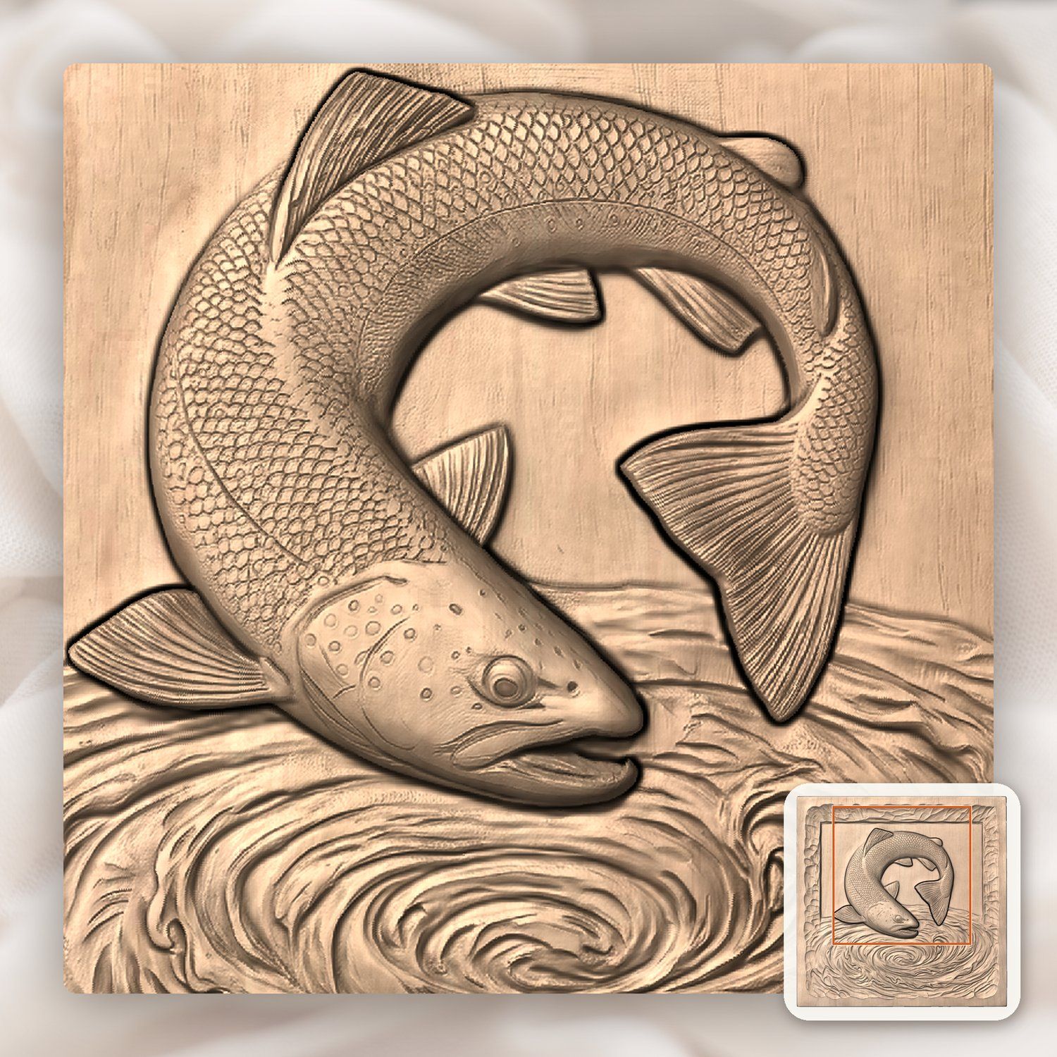 Jumping Brown Trout River Whirlpool CNC Relief STL bas-relief STL — view 8