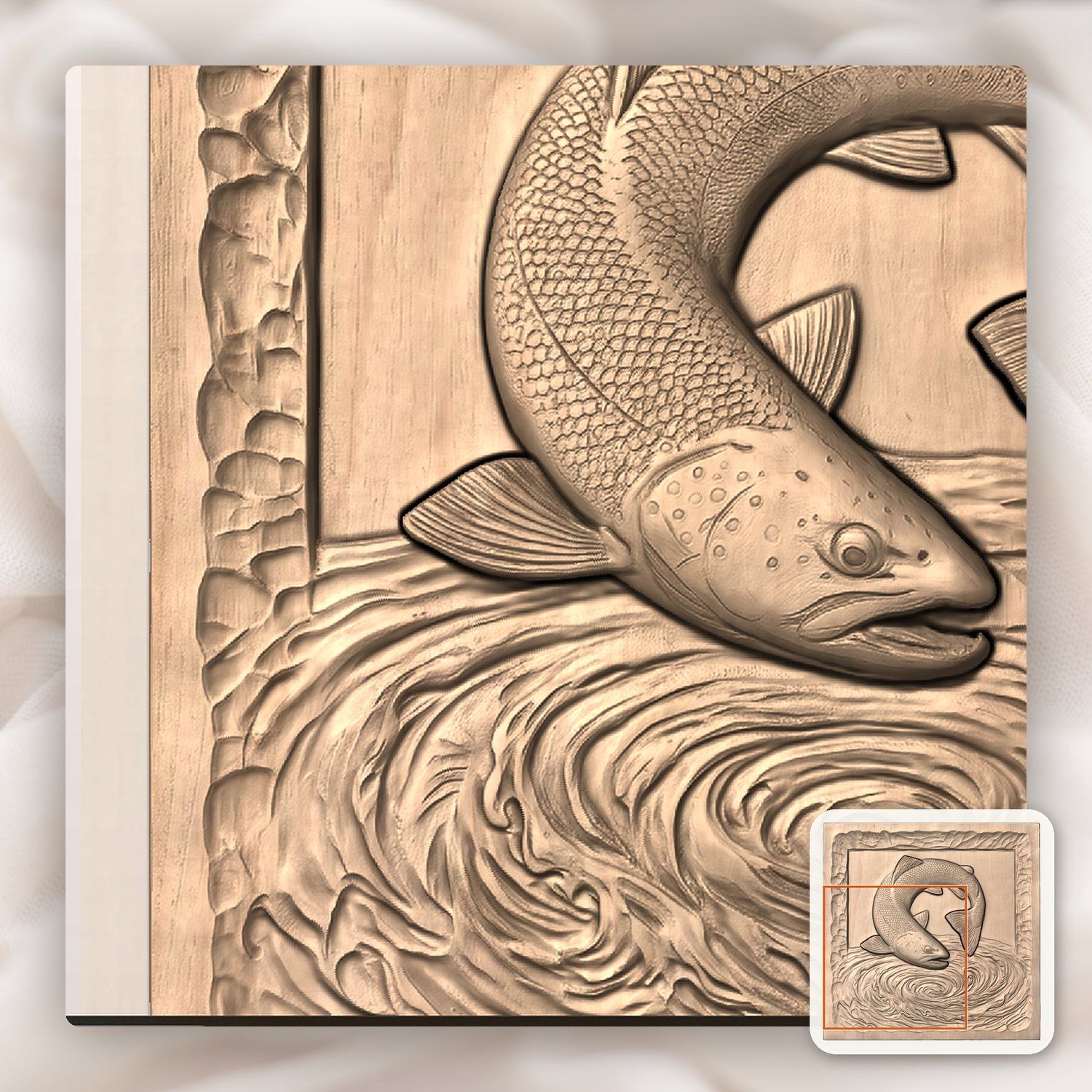 Jumping Brown Trout River Whirlpool CNC Relief STL bas-relief STL — view 9