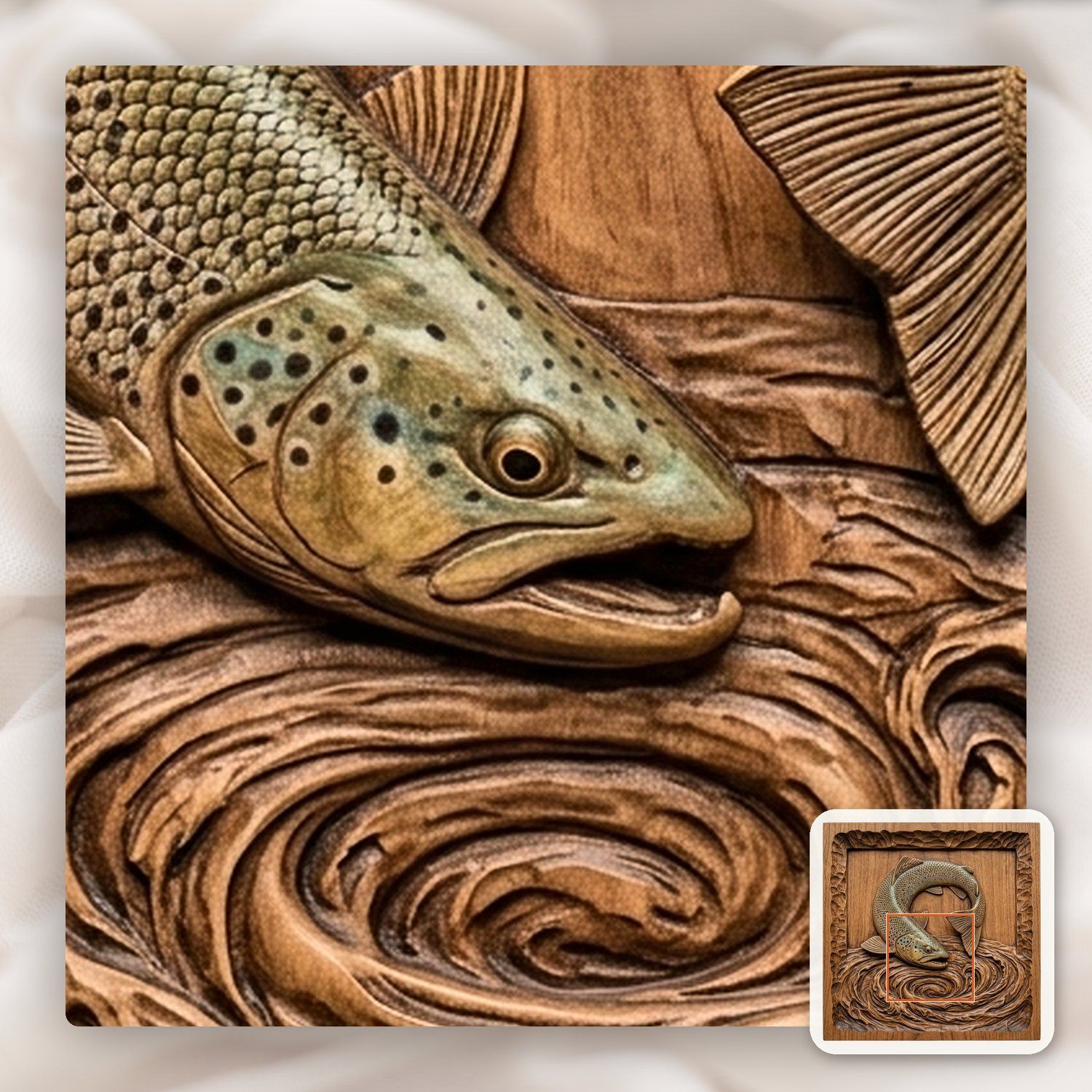 Jumping Brown Trout River Whirlpool CNC Relief STL bas-relief STL — view 10