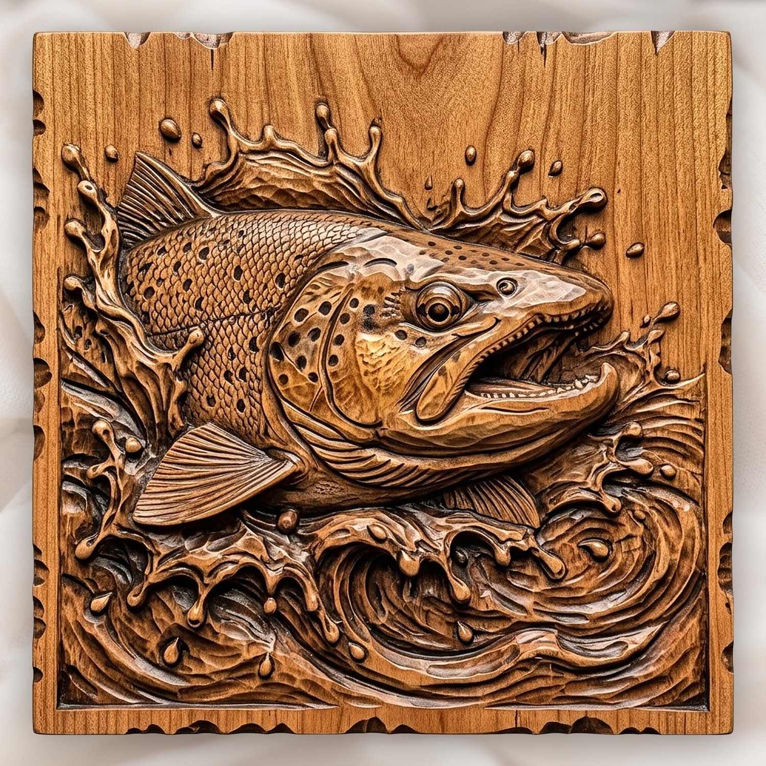 Jumping Brown Trout Splashing River CNC Relief STL bas-relief STL design