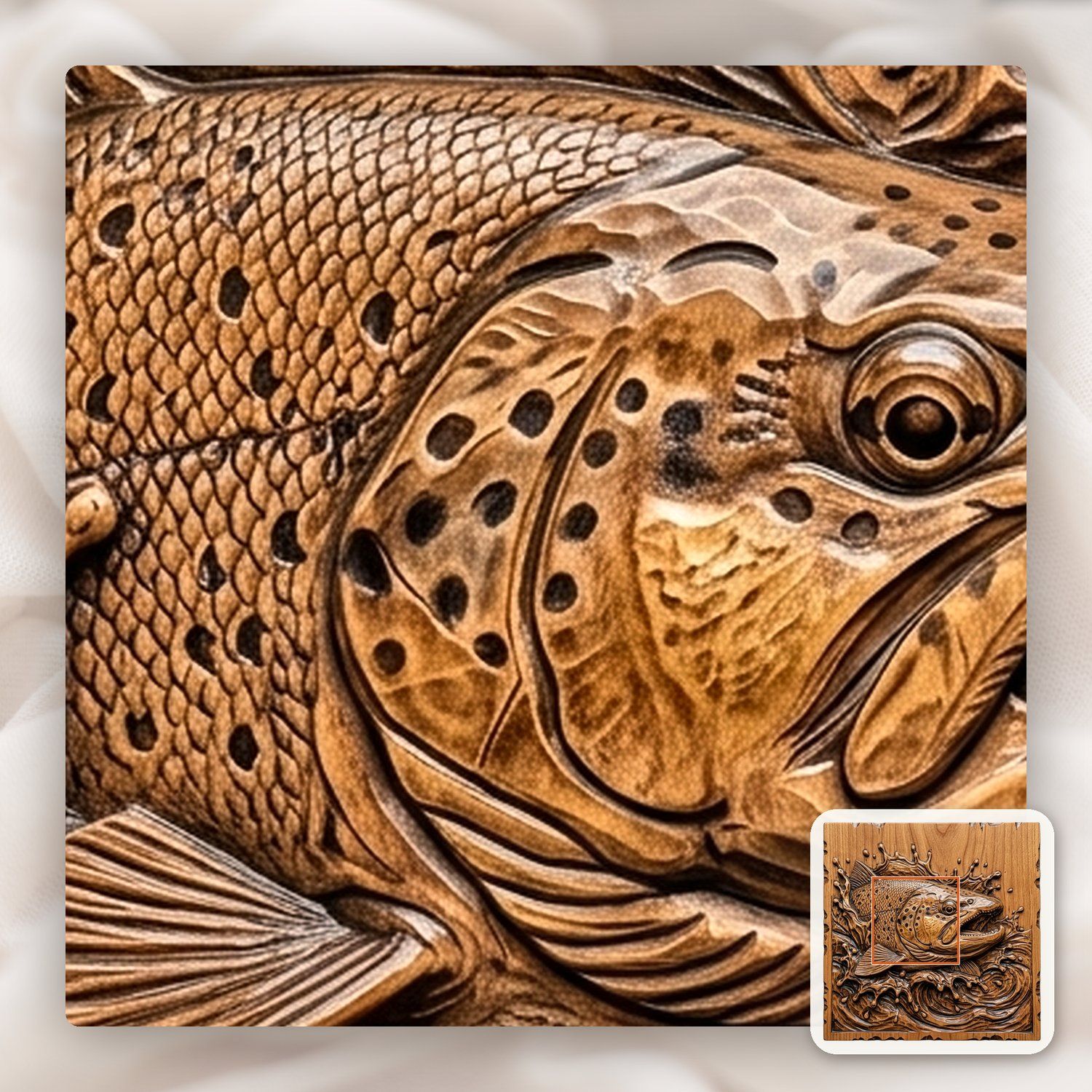 Jumping Brown Trout Splashing River CNC Relief STL bas-relief STL — view 10