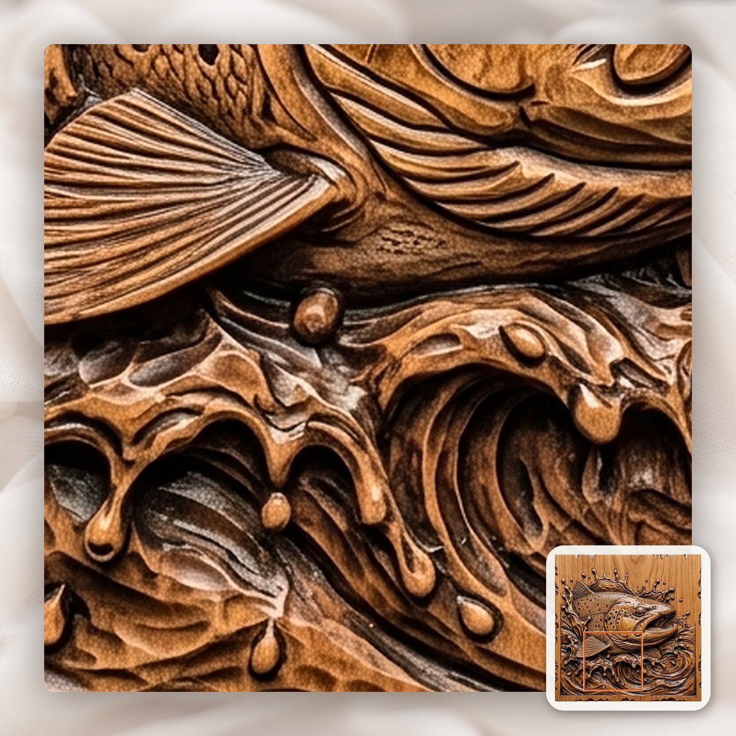 Jumping Brown Trout Splashing River CNC Relief STL bas-relief STL — view 11
