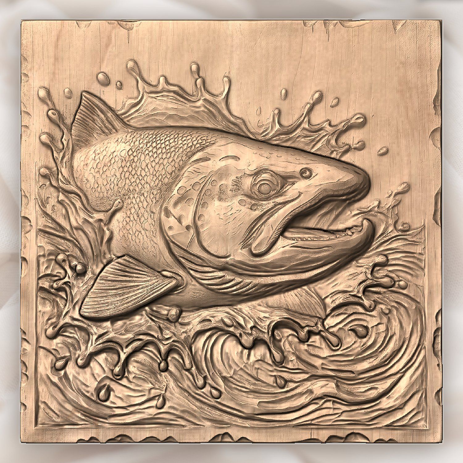 Jumping Brown Trout Splashing River CNC Relief STL bas-relief STL — view 4