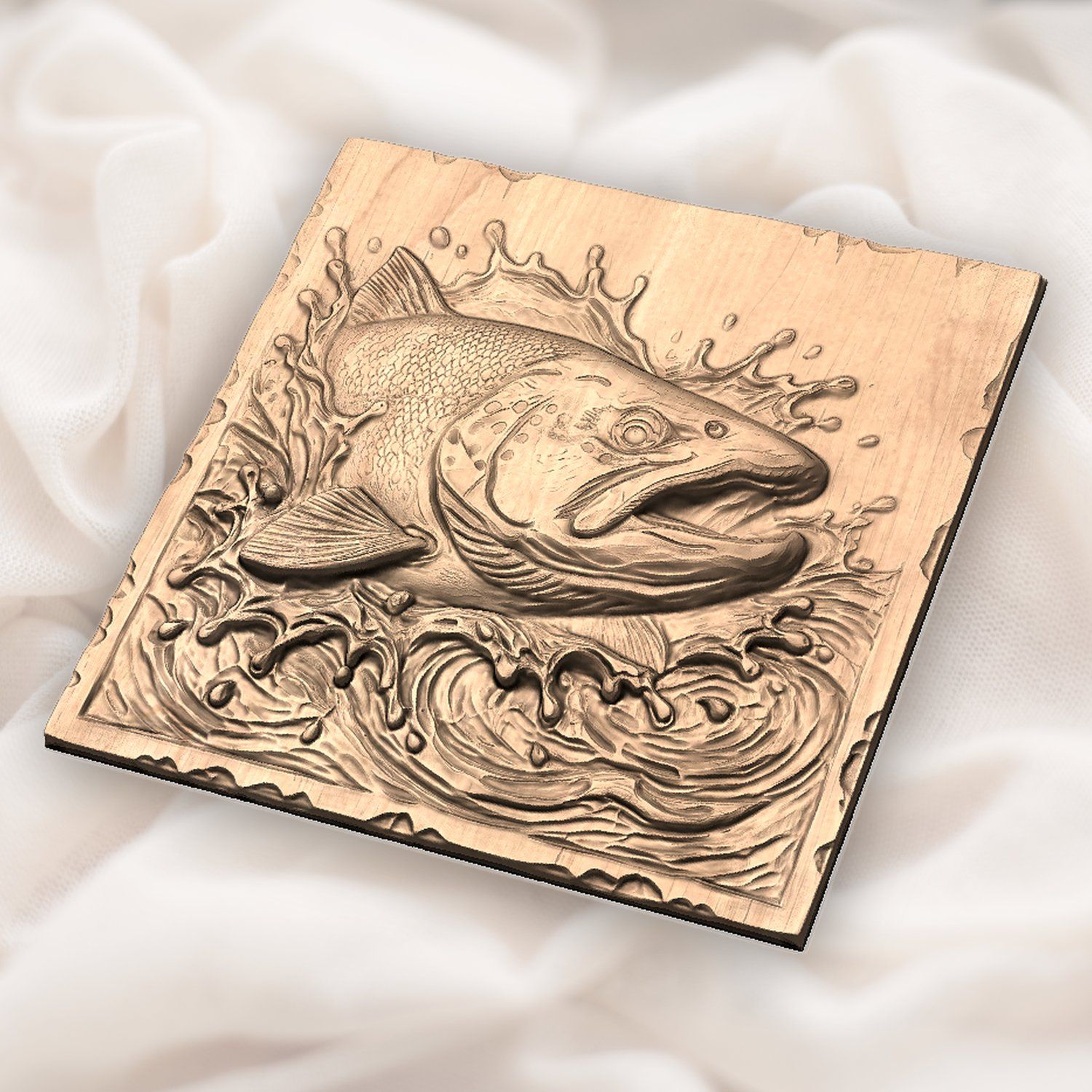 Jumping Brown Trout Splashing River CNC Relief STL bas-relief STL — view 5