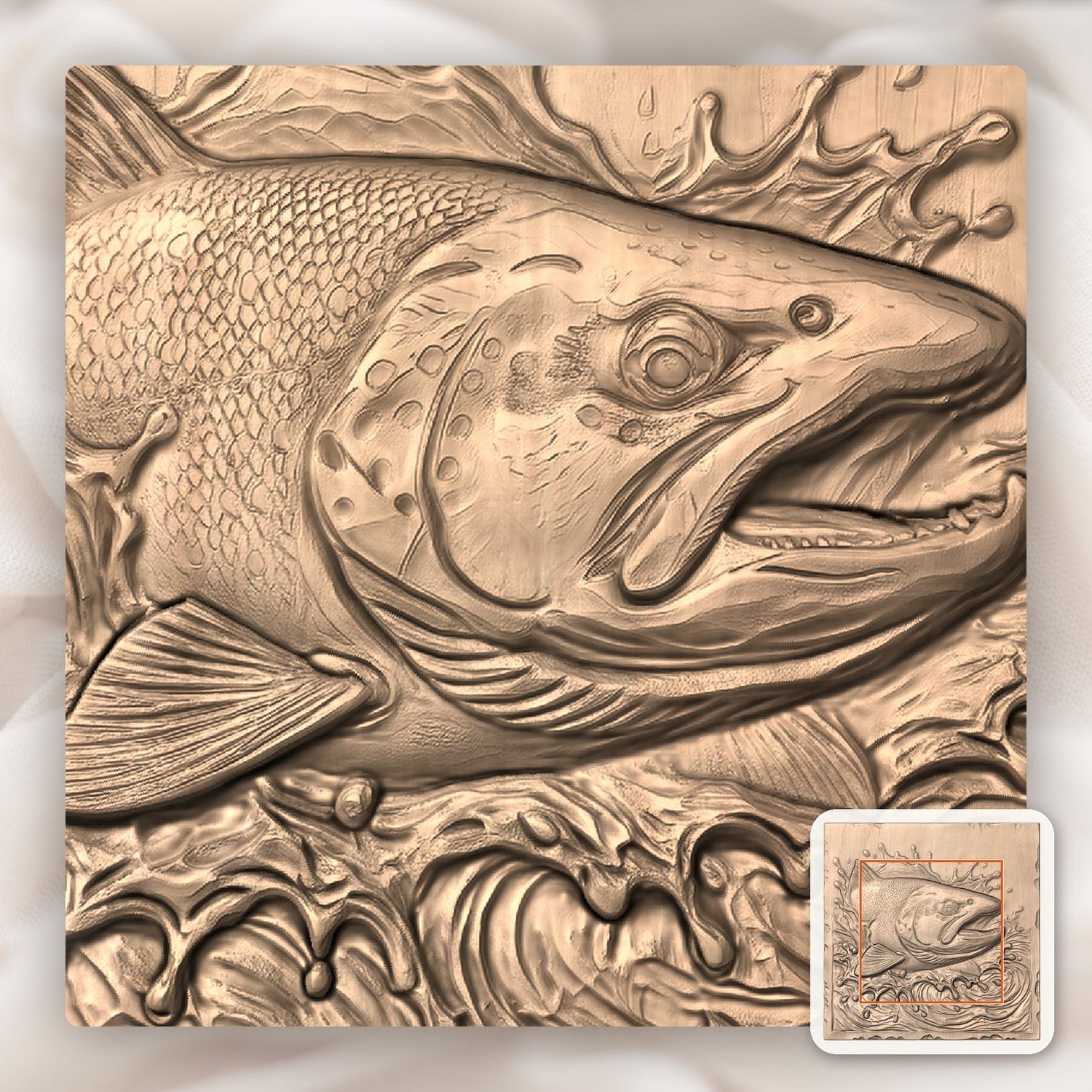 Jumping Brown Trout Splashing River CNC Relief STL bas-relief STL — view 8
