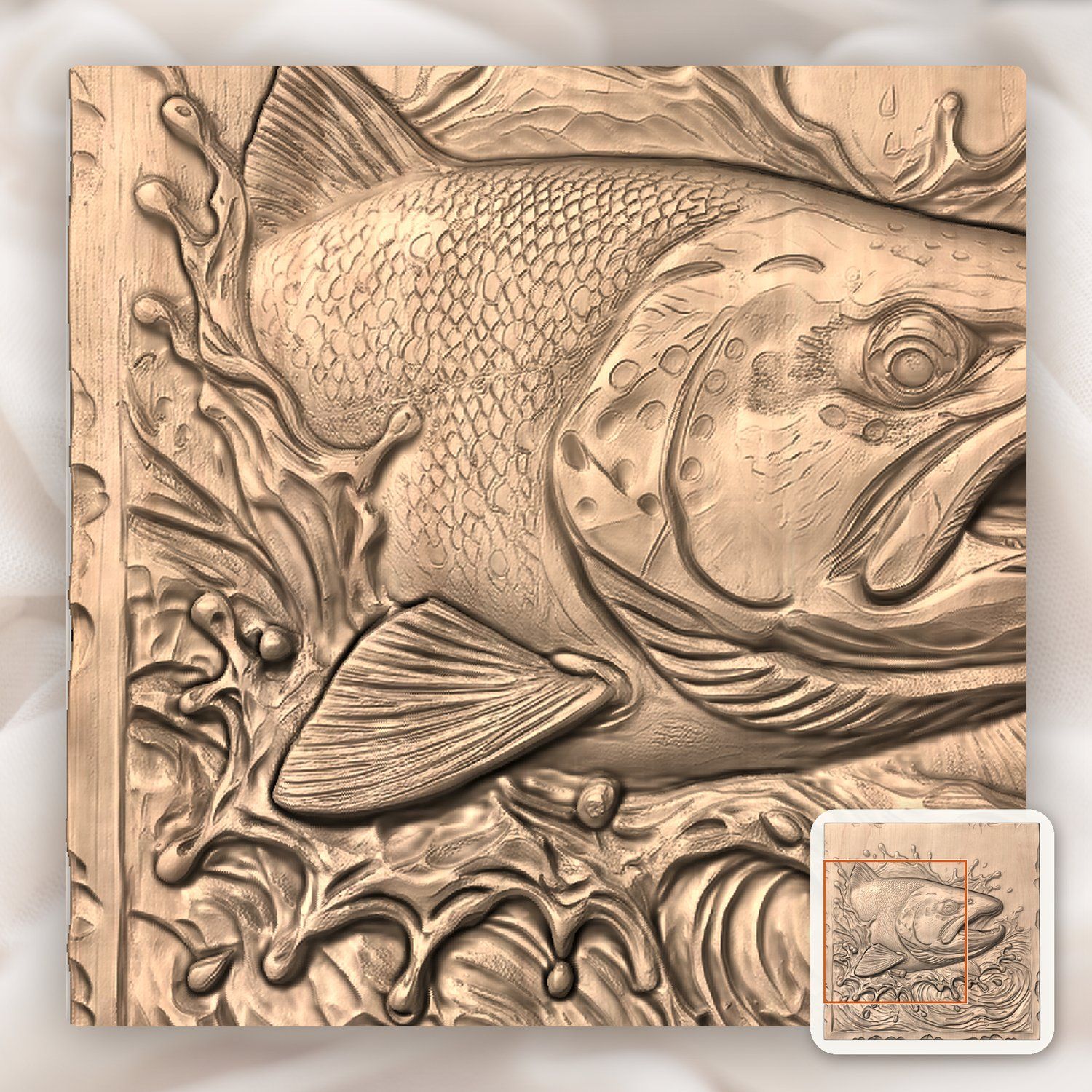 Jumping Brown Trout Splashing River CNC Relief STL bas-relief STL — view 9