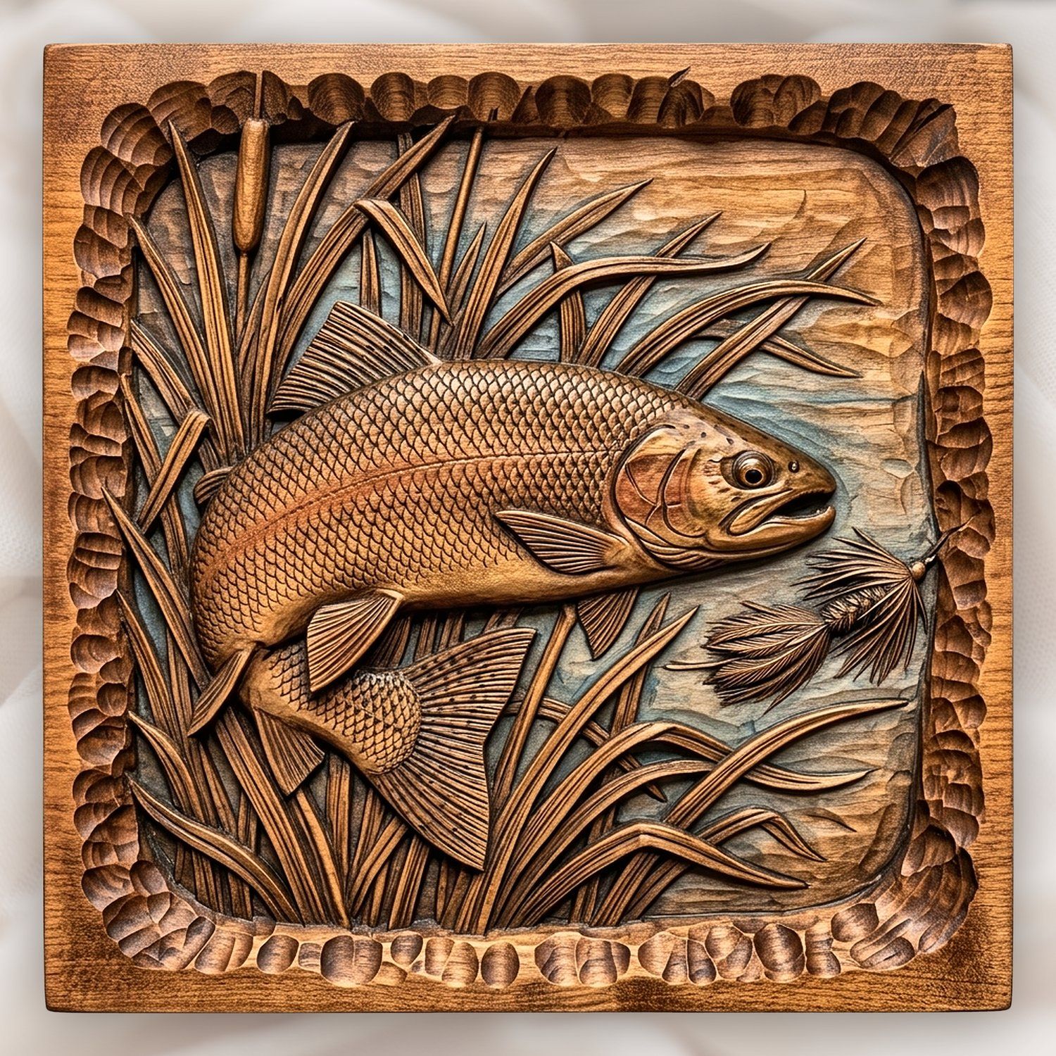 Jumping Rainbow Trout Fishing CNC Relief STL bas-relief STL design