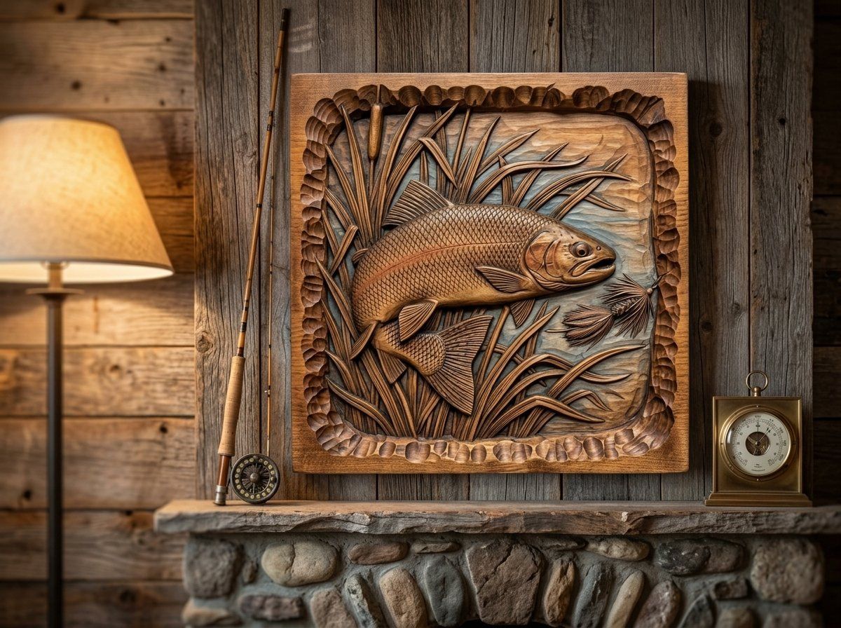 Jumping Rainbow Trout Fishing CNC Relief STL bas-relief STL — view 12