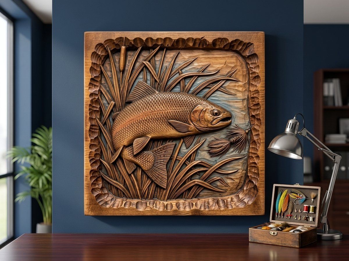 Jumping Rainbow Trout Fishing CNC Relief STL bas-relief STL — view 13