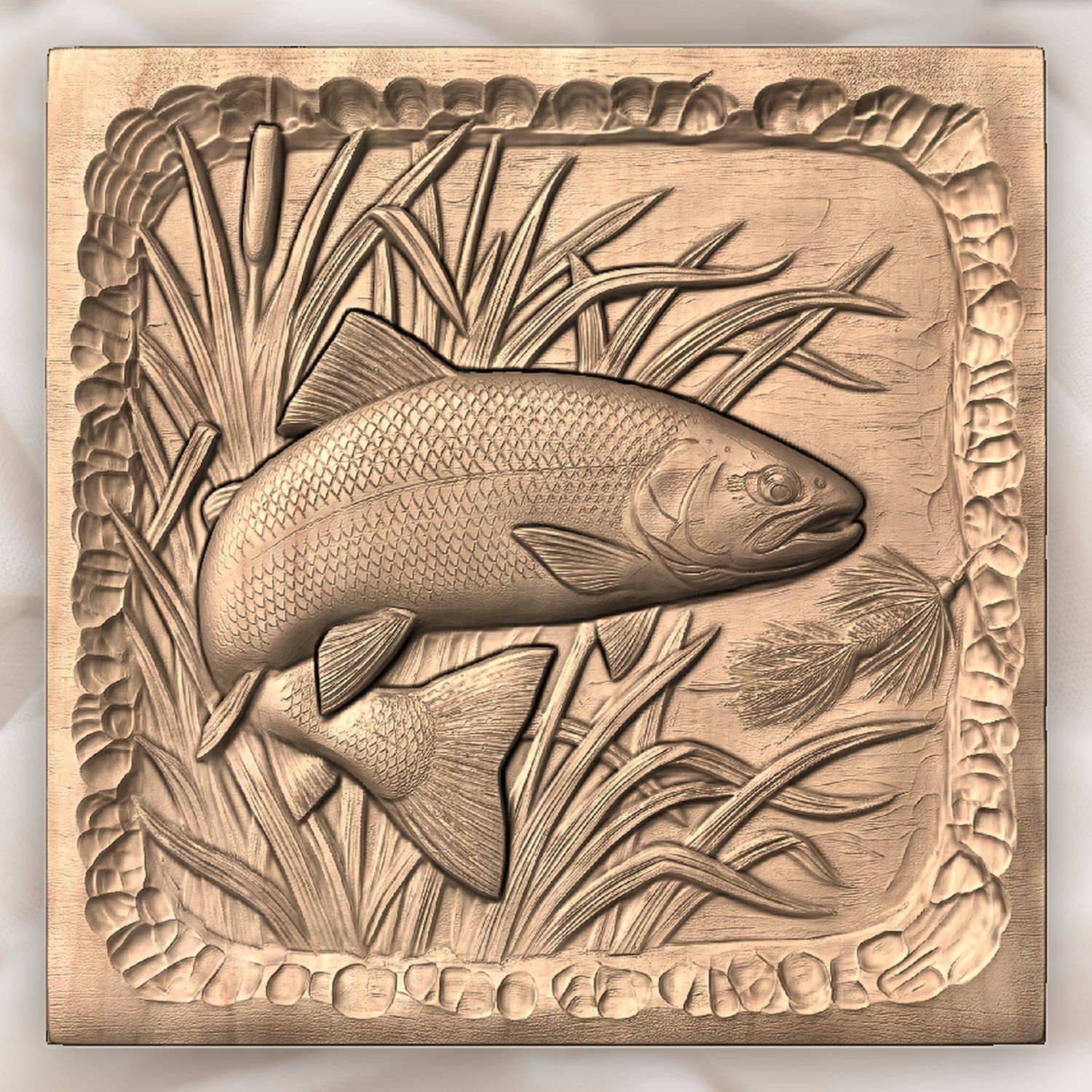 Jumping Rainbow Trout Fishing CNC Relief STL bas-relief STL — view 4