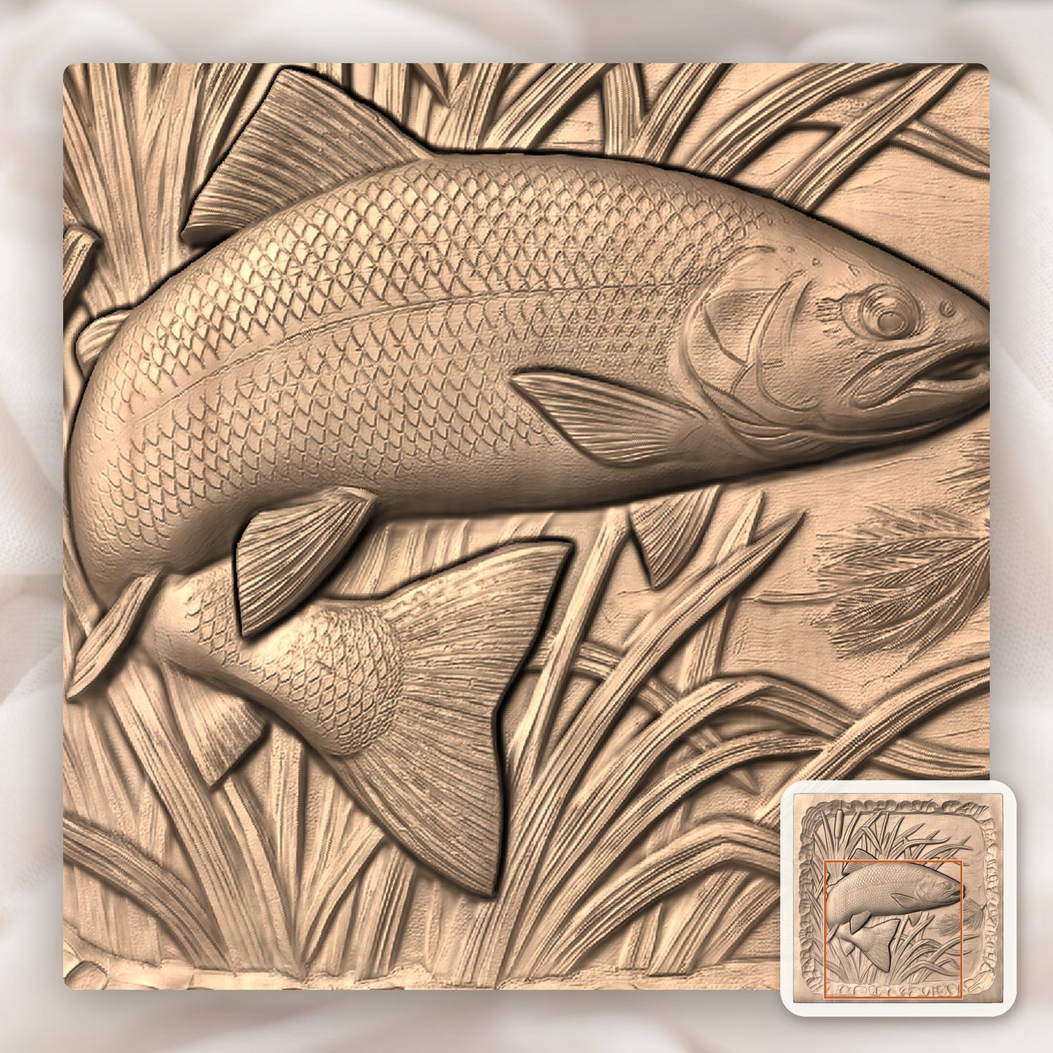 Jumping Rainbow Trout Fishing CNC Relief STL bas-relief STL — view 7