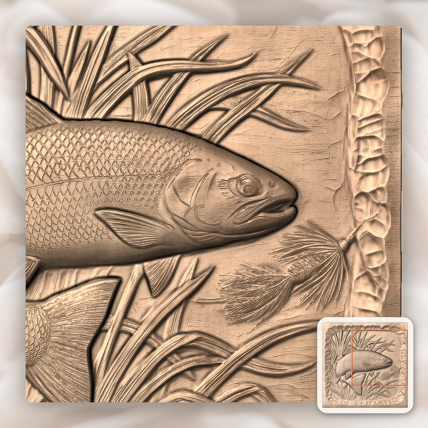 Jumping Rainbow Trout Fishing CNC Relief STL bas-relief STL — view 9