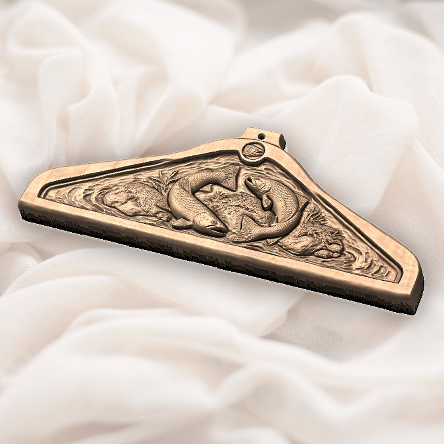 Wooden carved Coat hanger Jumping Trout Fish River Scene CNC Relief STL bas-relief STL — view 8