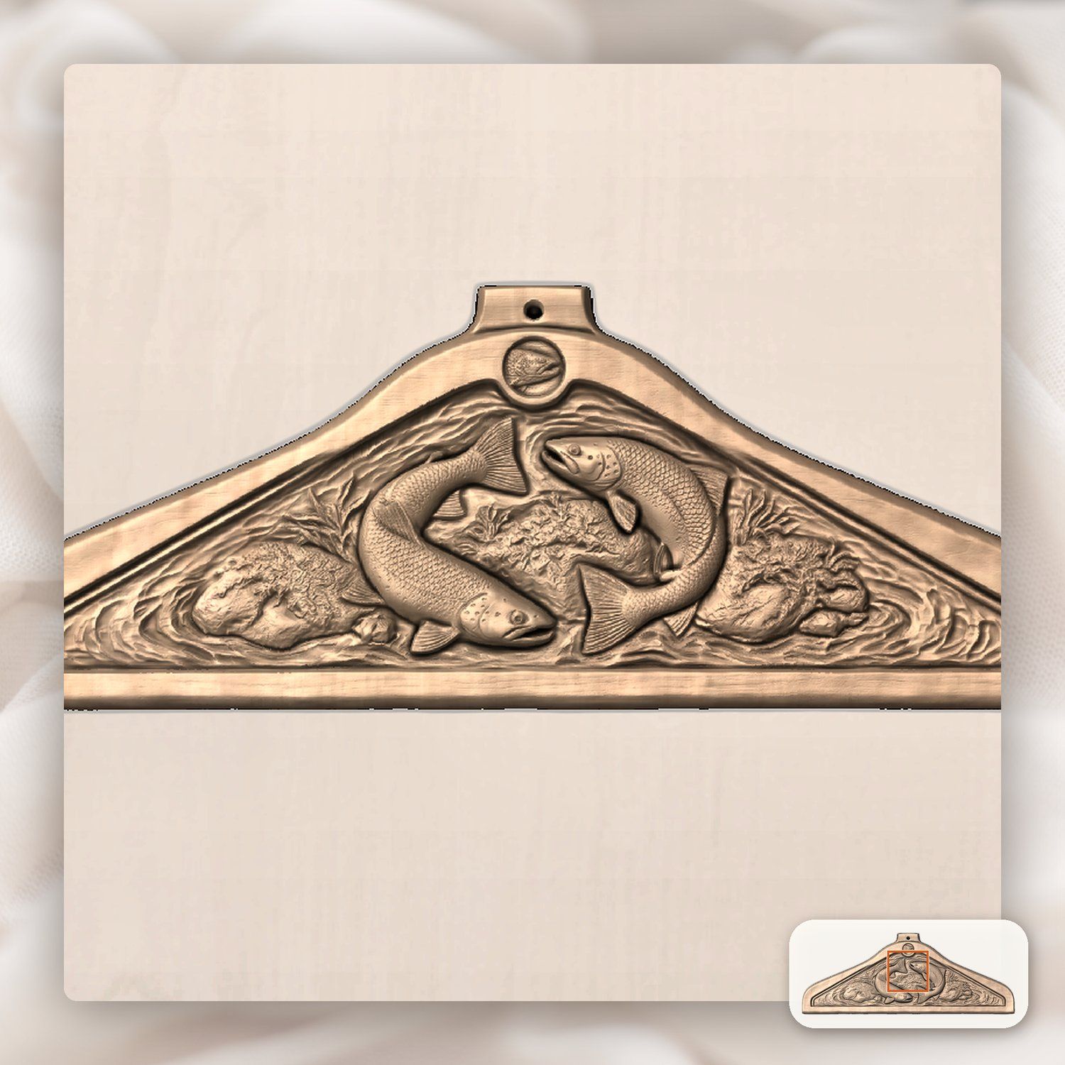 Wooden carved Coat hanger Jumping Trout Fish River Scene CNC Relief STL bas-relief STL — view 9