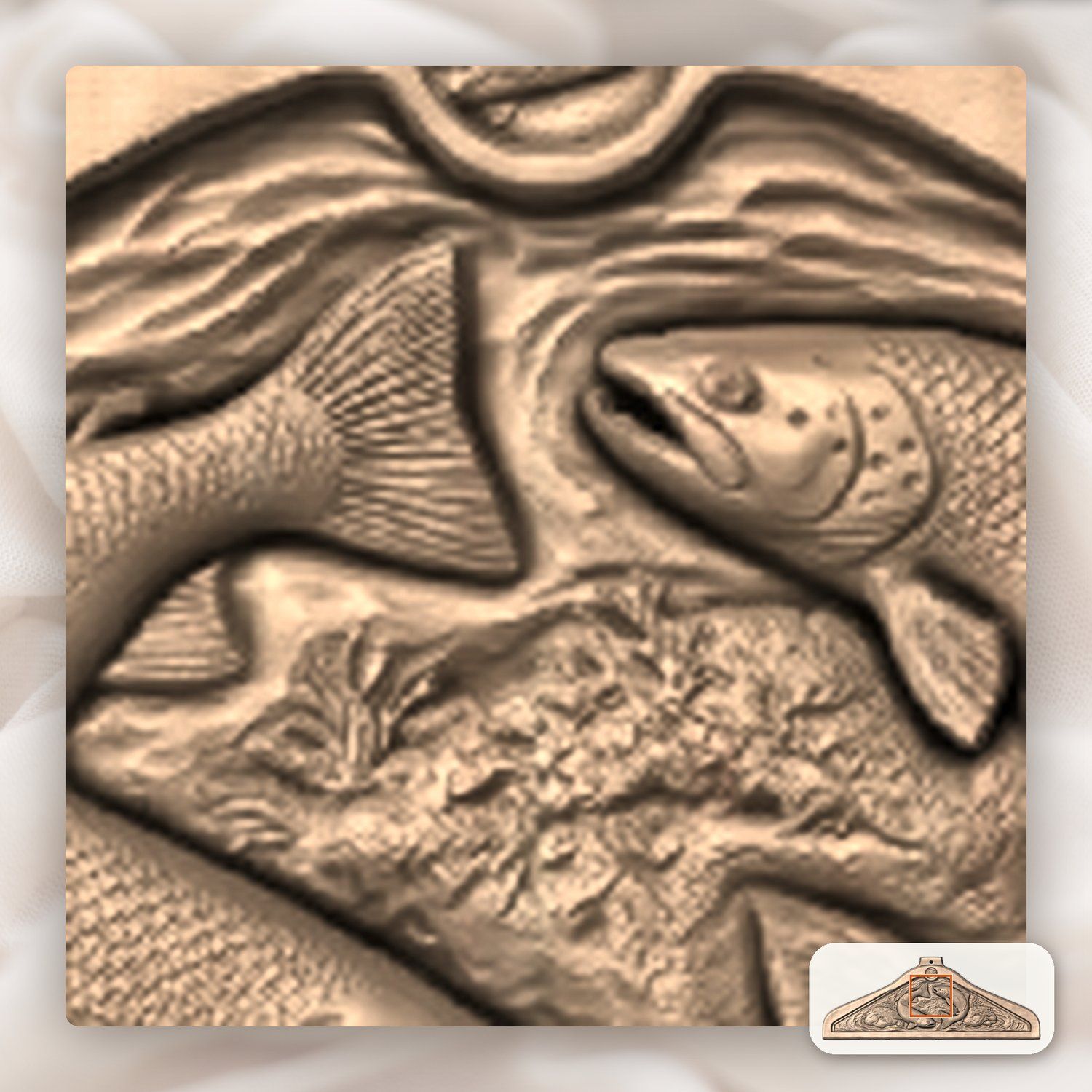 Wooden carved Coat hanger Jumping Trout Fish River Scene CNC Relief STL bas-relief STL — view 10