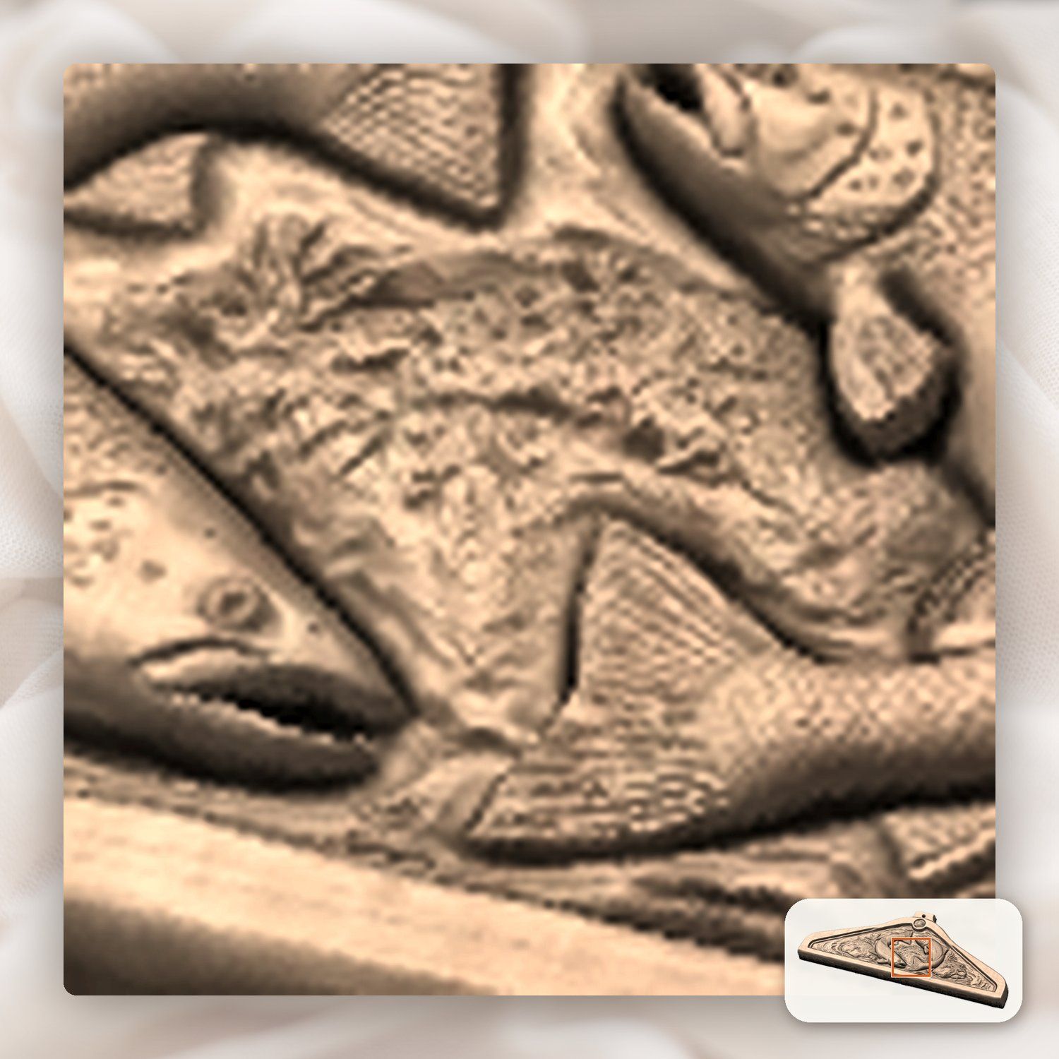 Wooden carved Coat hanger Jumping Trout Fish River Scene CNC Relief STL bas-relief STL — view 12