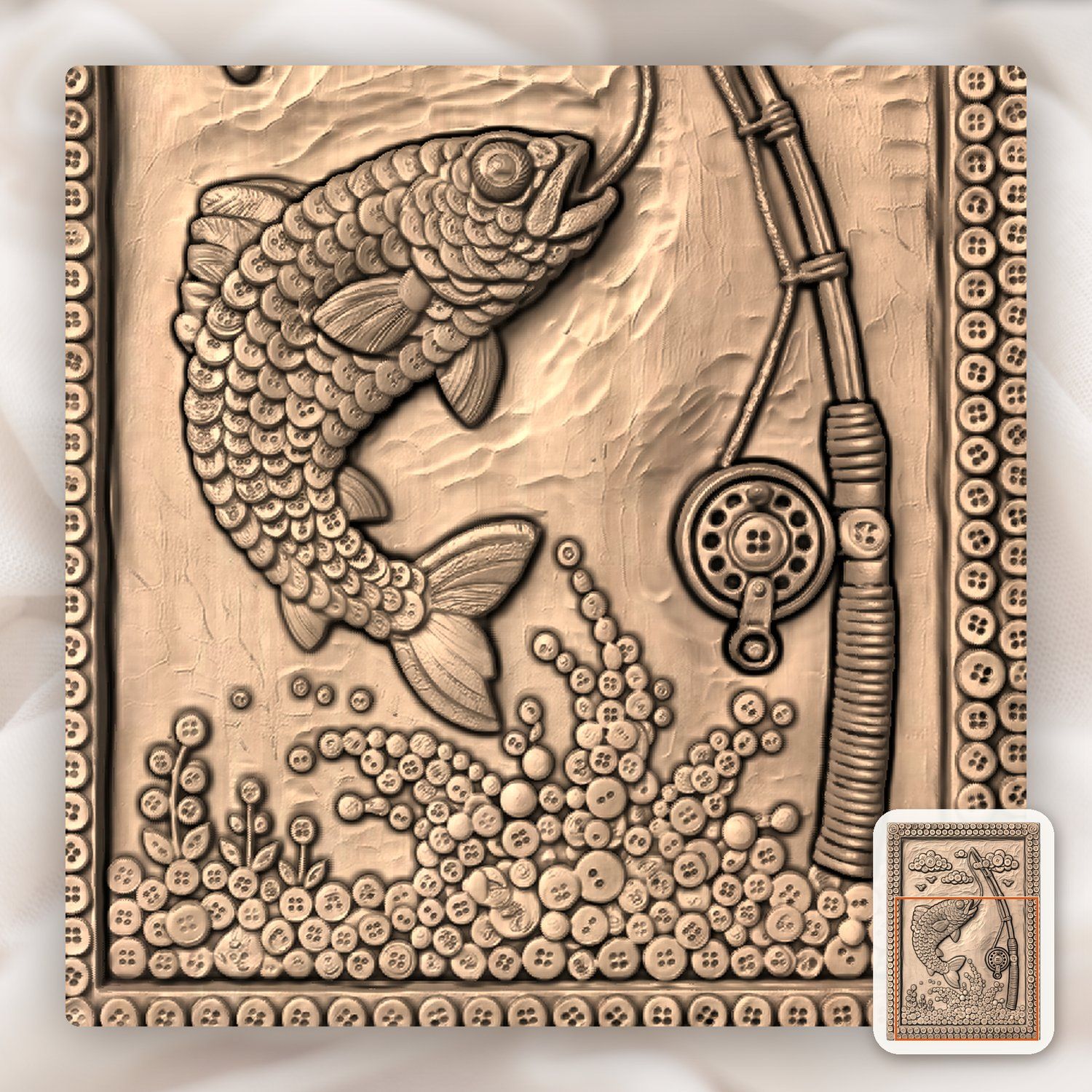 Jumping Trout Fishing Scene CNC Relief STL bas-relief STL — view 7