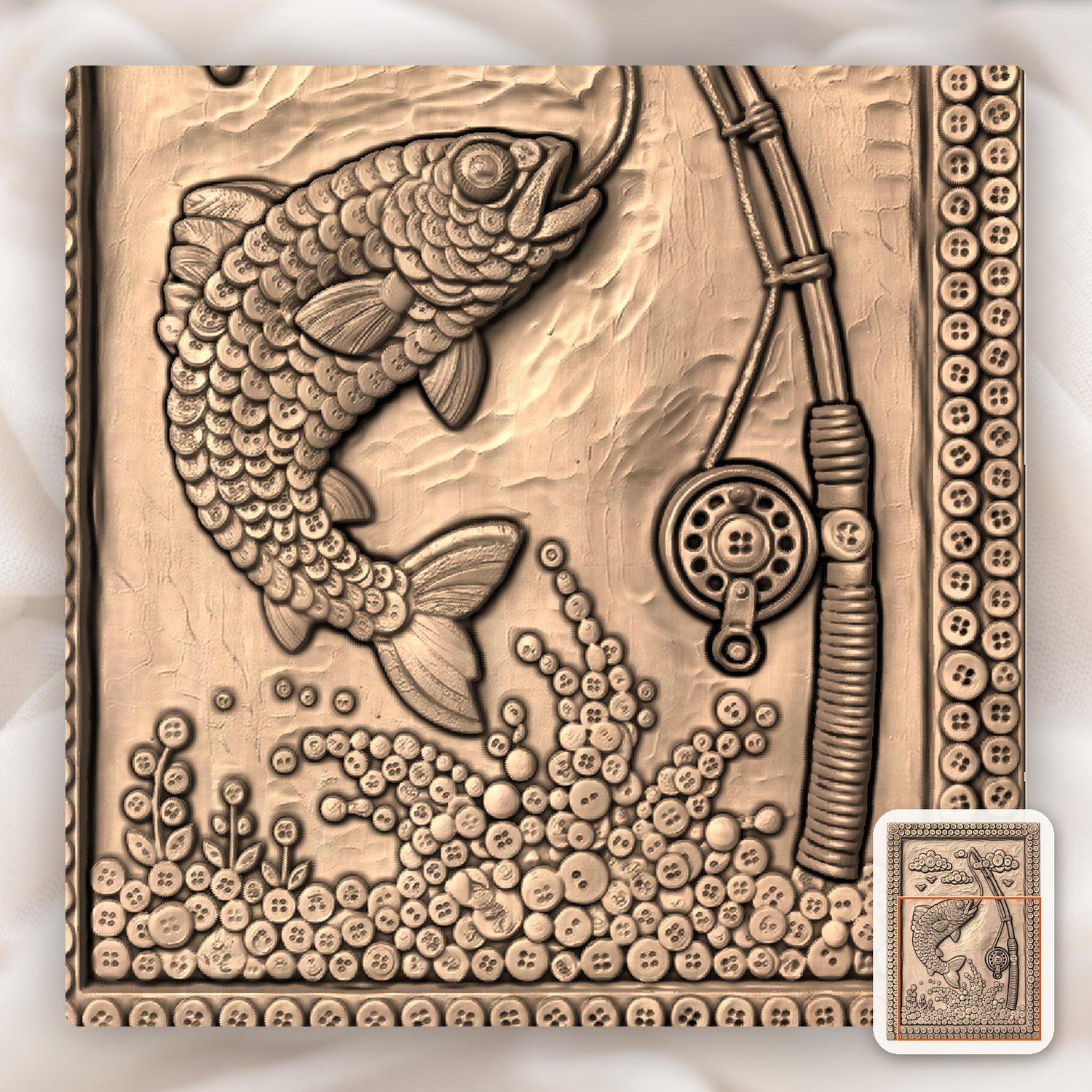 Jumping Trout Fishing Scene CNC Relief STL bas-relief STL — view 8