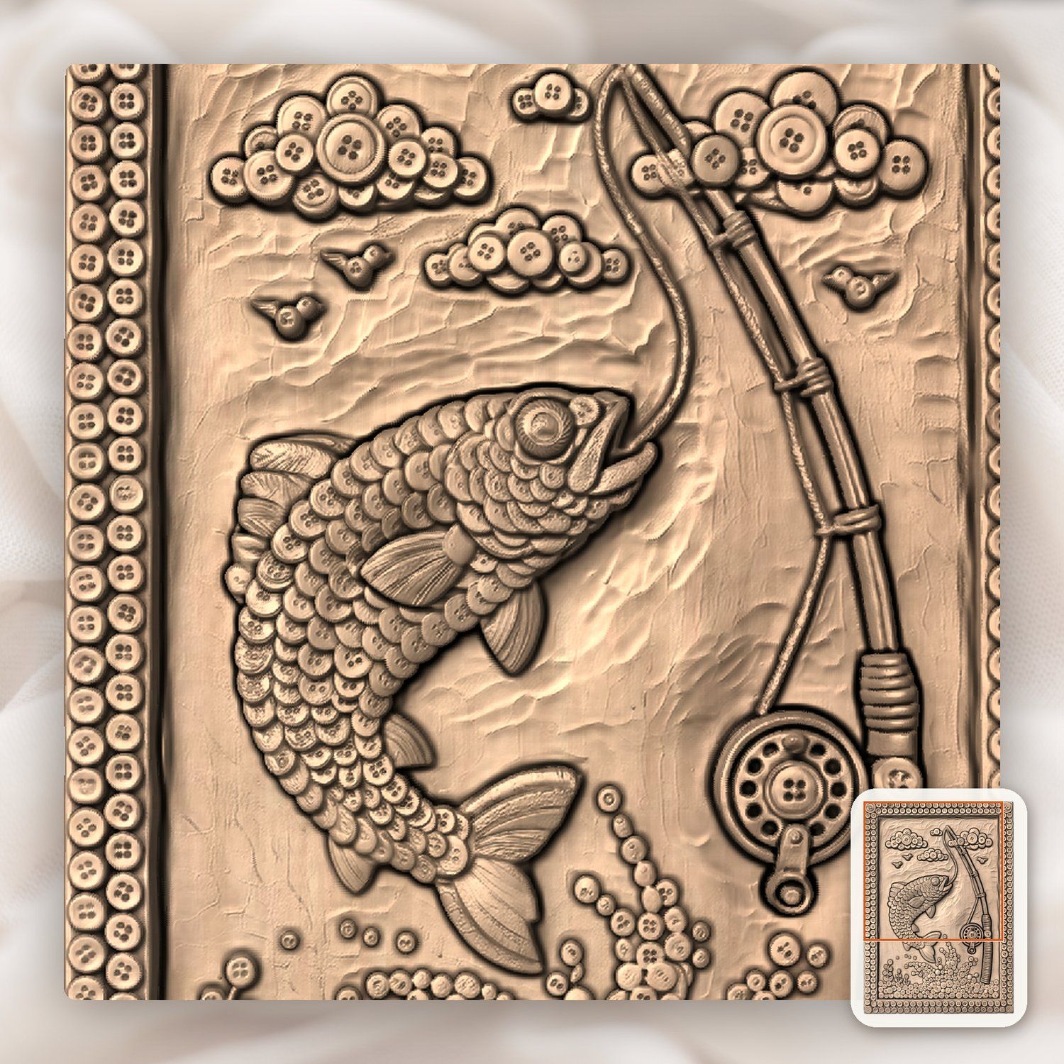 Jumping Trout Fishing Scene CNC Relief STL bas-relief STL — view 9