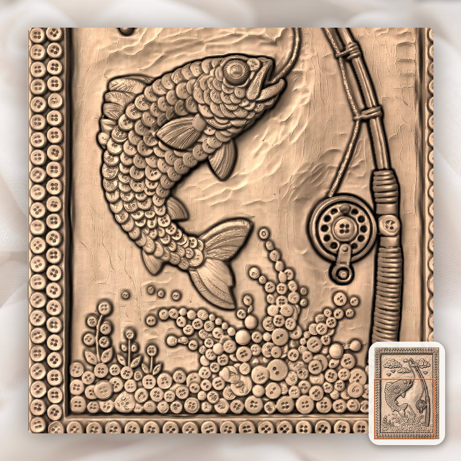 Jumping Trout Fishing Scene CNC Relief STL bas-relief STL — view 10