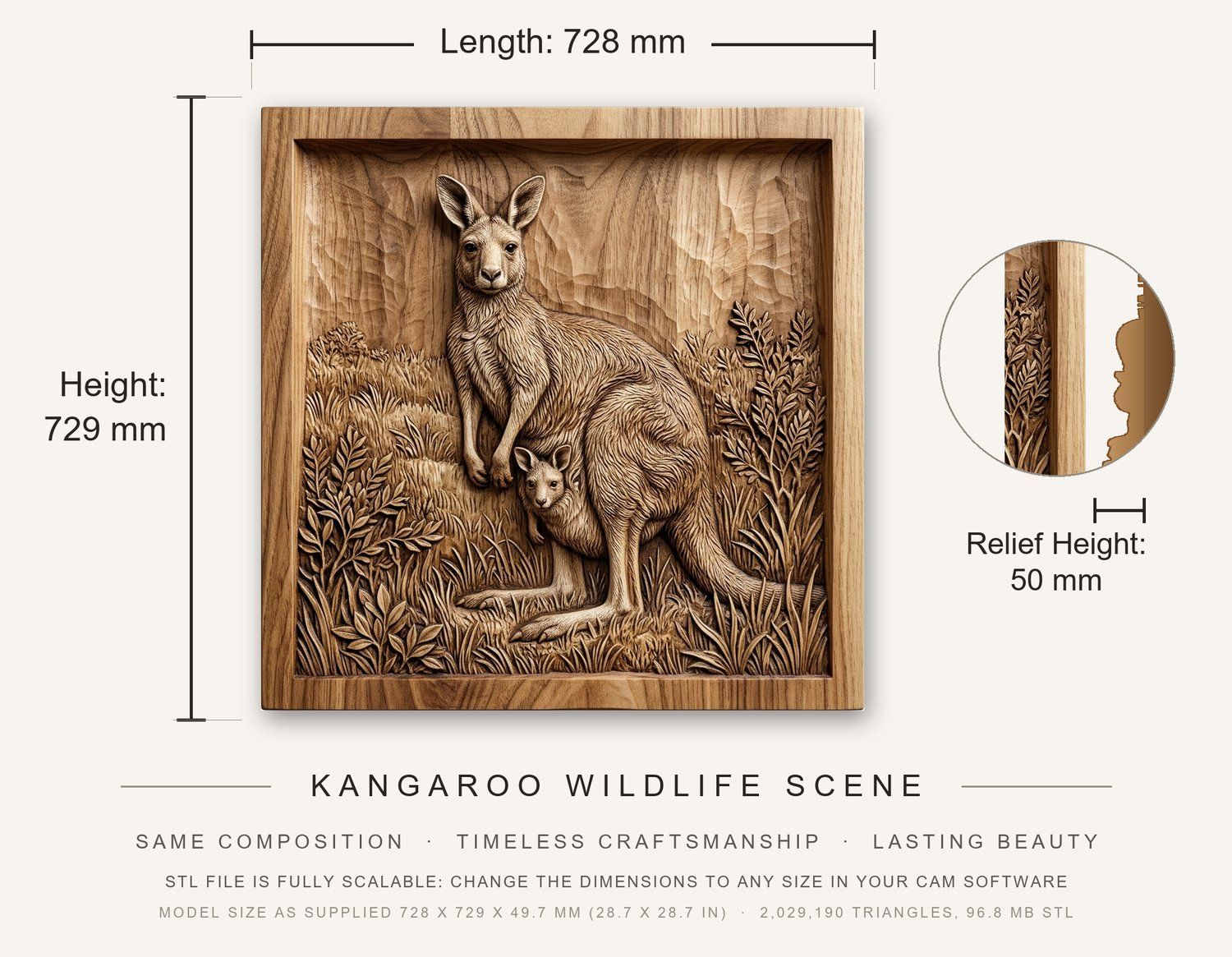 Kangaroo Wildlife Scene CNC Relief STL bas-relief STL — view 3