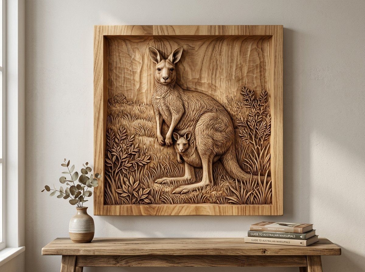 Kangaroo Wildlife Scene CNC Relief STL bas-relief STL — view 12