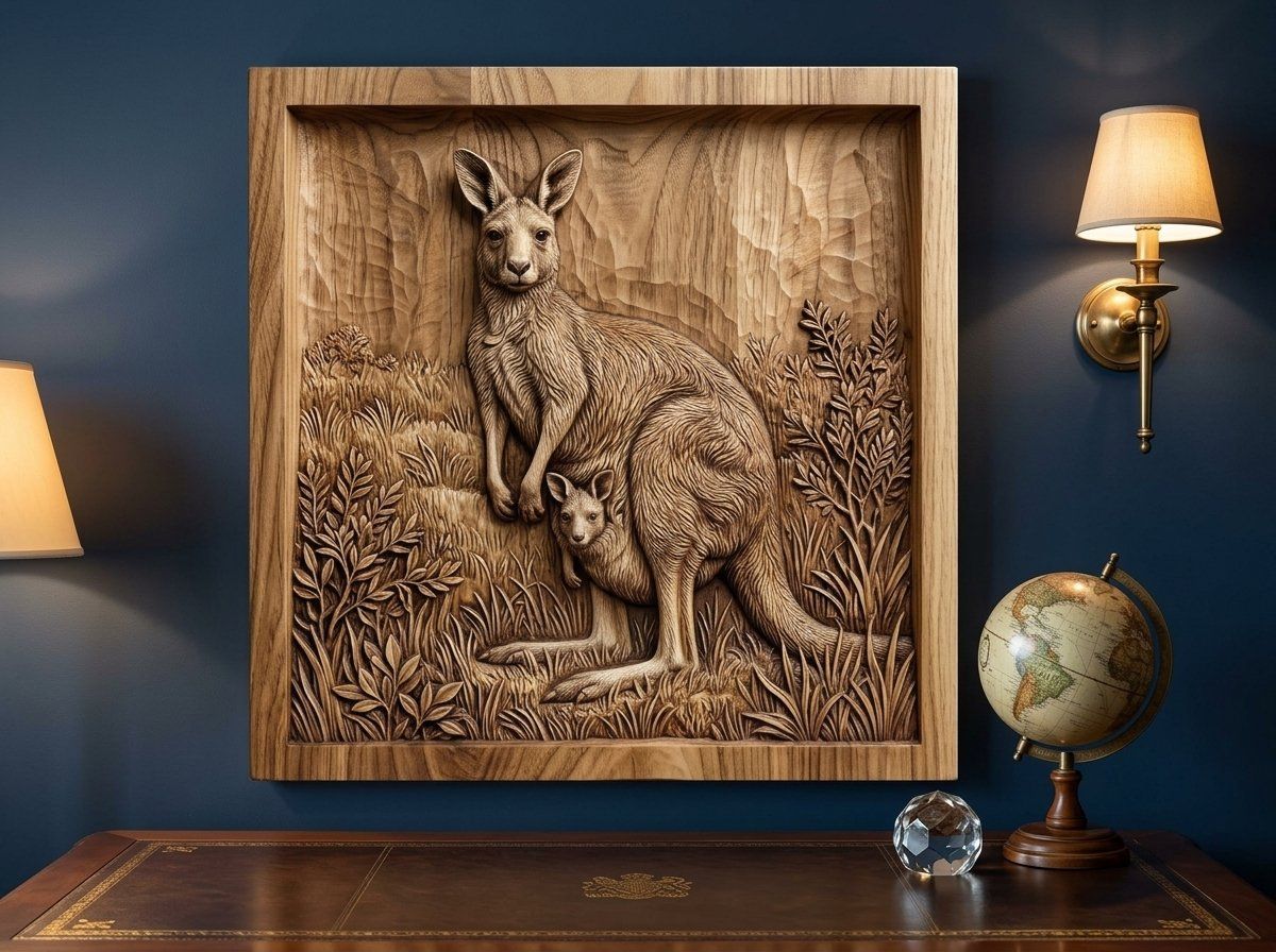 Kangaroo Wildlife Scene CNC Relief STL bas-relief STL — view 13