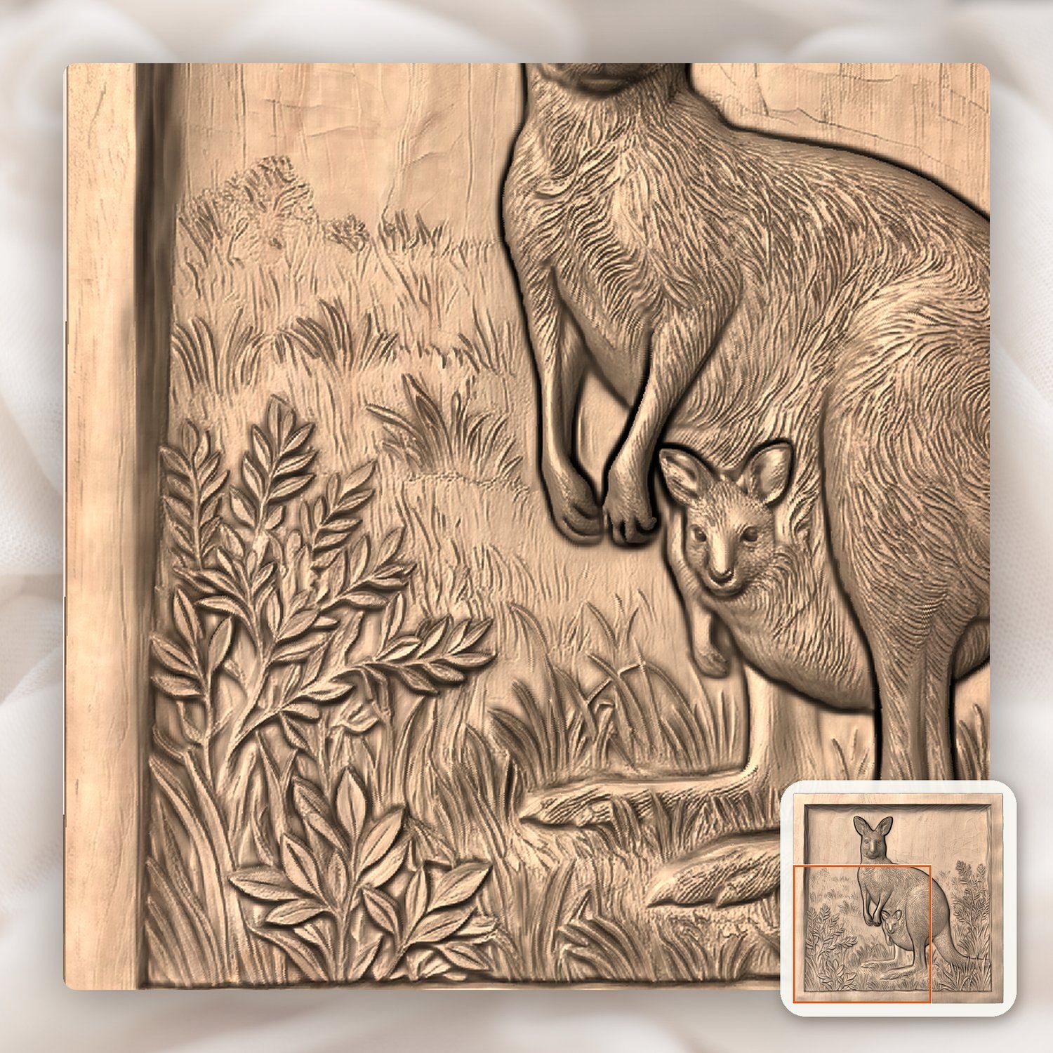 Kangaroo Wildlife Scene CNC Relief STL bas-relief STL — view 6
