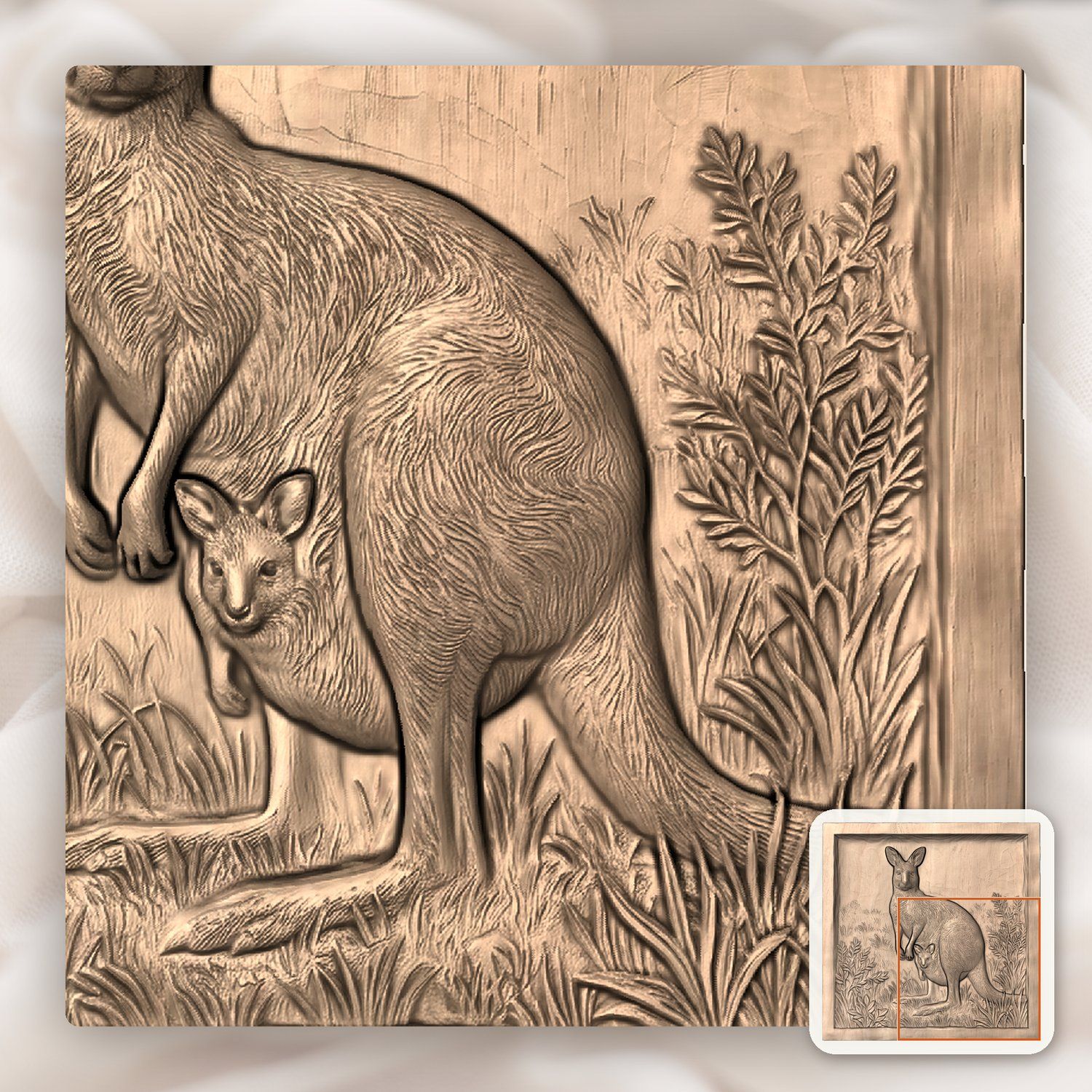 Kangaroo Wildlife Scene CNC Relief STL bas-relief STL — view 7