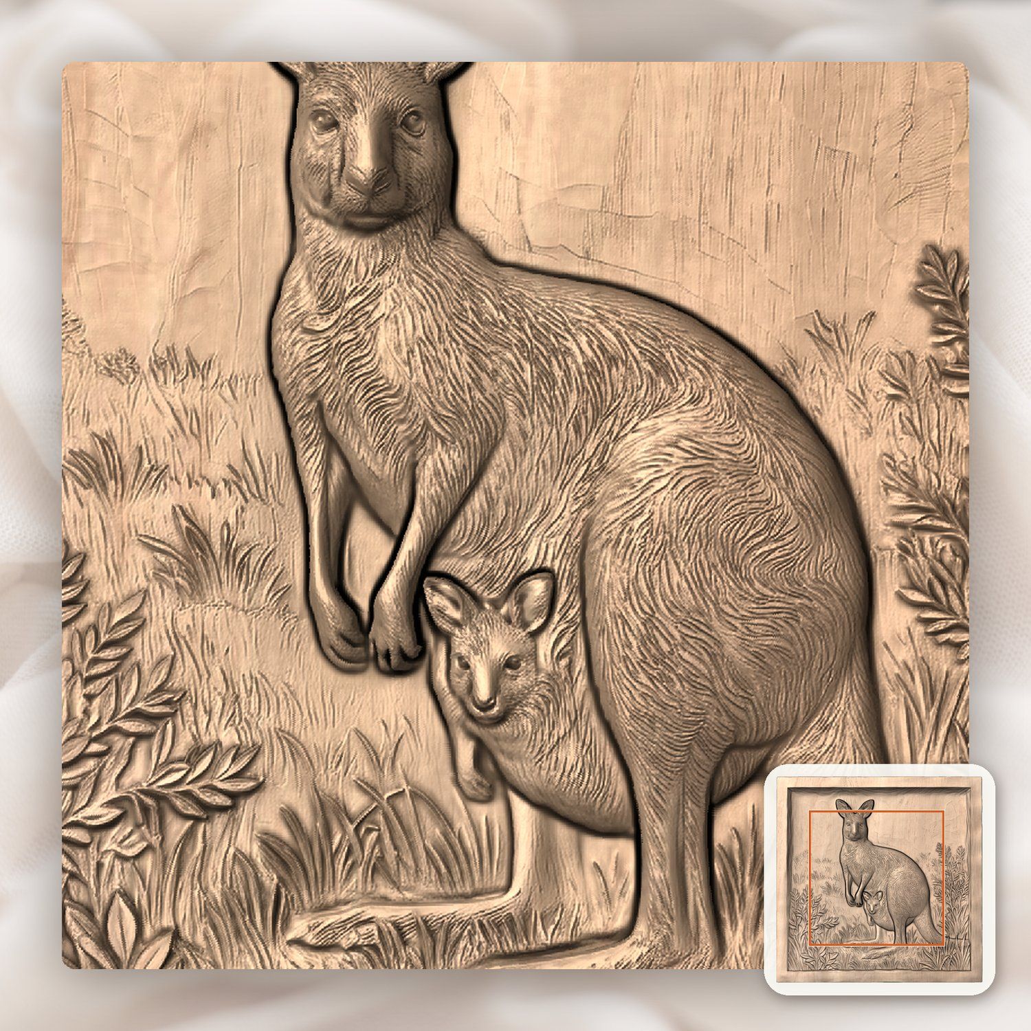 Kangaroo Wildlife Scene CNC Relief STL bas-relief STL — view 8