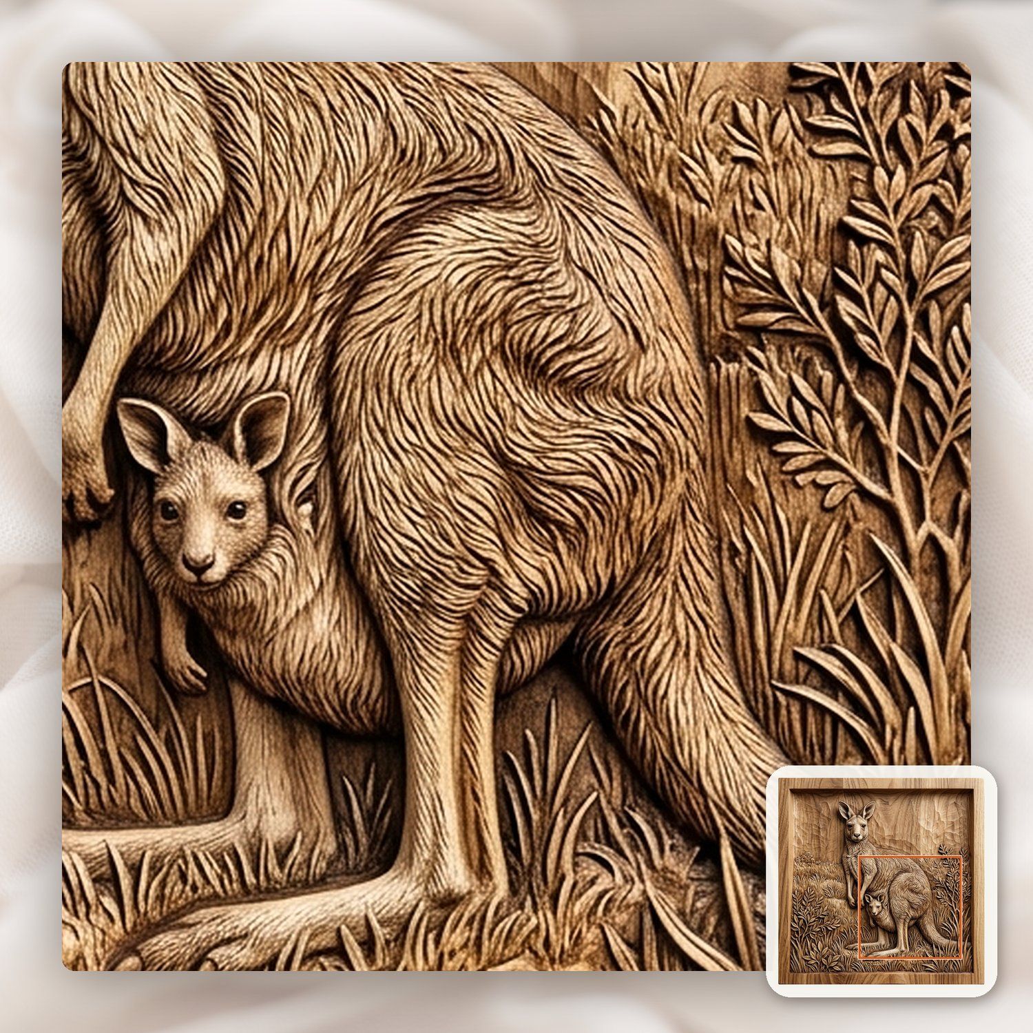 Kangaroo Wildlife Scene CNC Relief STL bas-relief STL — view 10