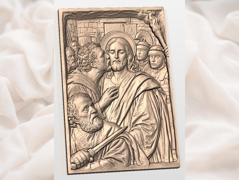 Kiss of Judas Bas-Relief STL, The Arrest of Christ Scene bas-relief STL — view 2