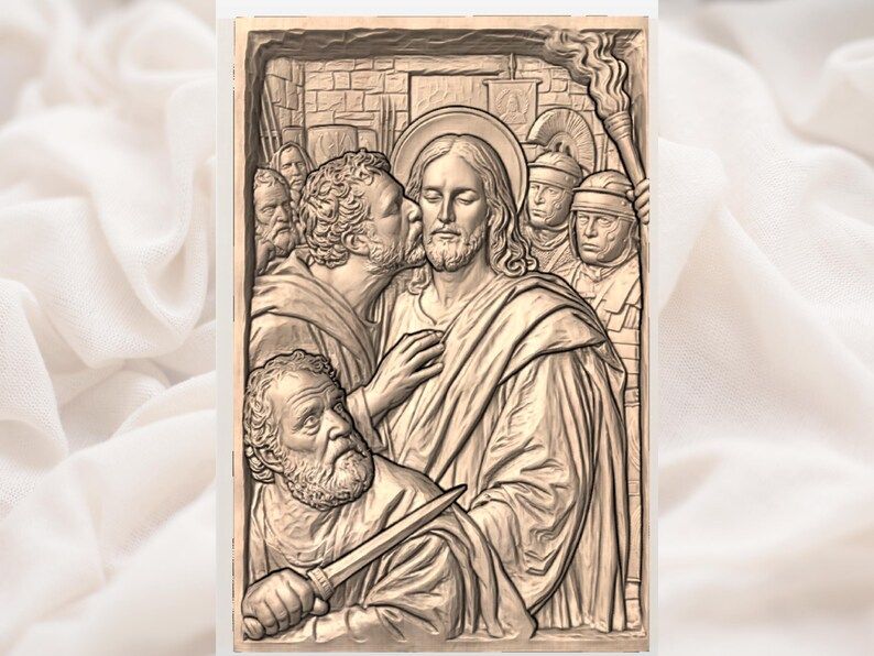 Kiss of Judas Bas-Relief STL, The Arrest of Christ Scene bas-relief STL — view 3