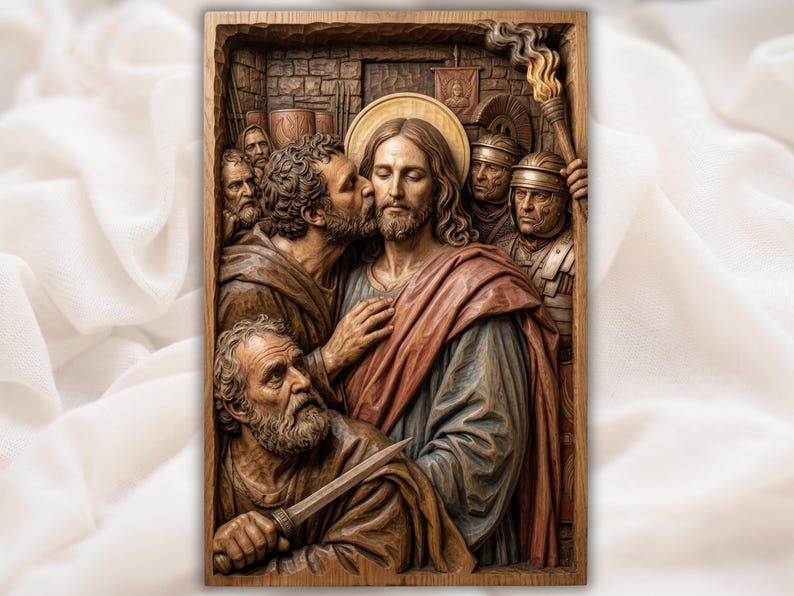Kiss of Judas Bas-Relief STL, The Arrest of Christ Scene bas-relief STL design