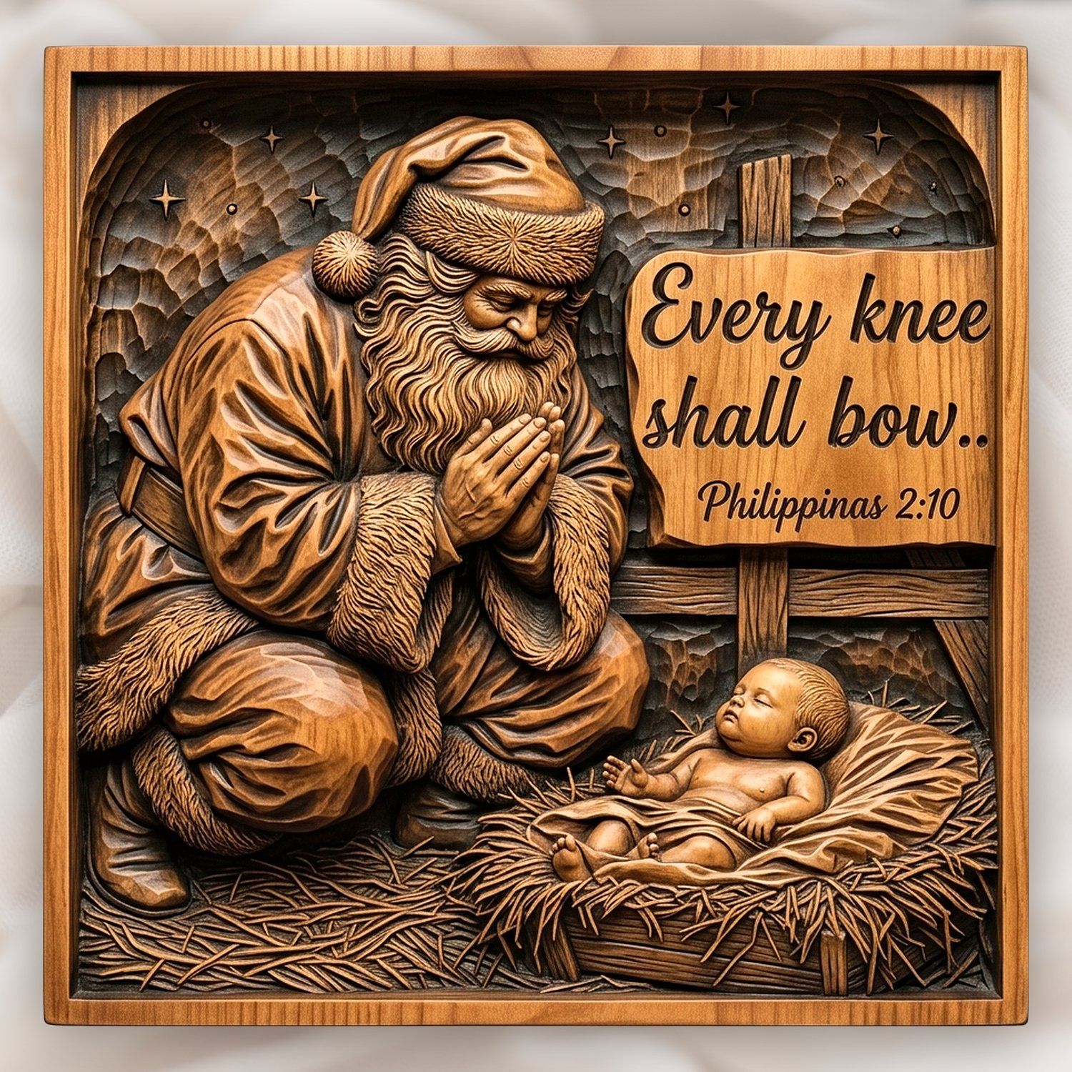 Kneeling Santa Adoration Nativity Scene CNC Relief STL bas-relief STL design