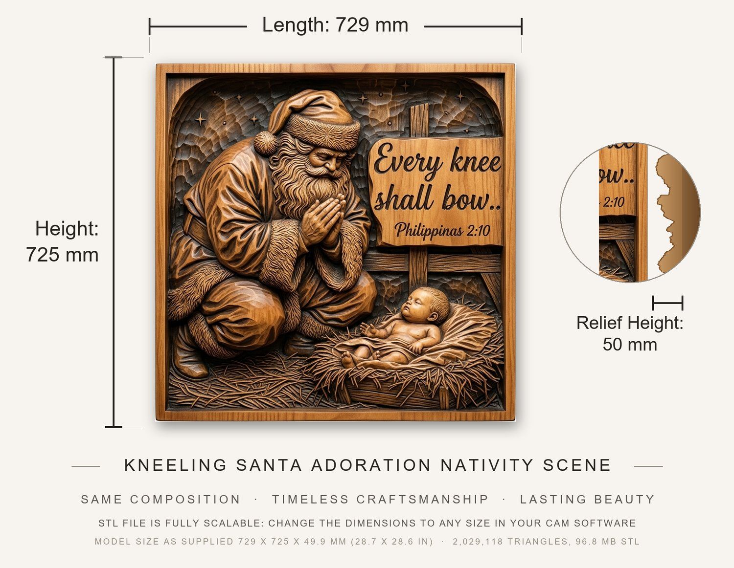 Kneeling Santa Adoration Nativity Scene CNC Relief STL bas-relief STL — view 3